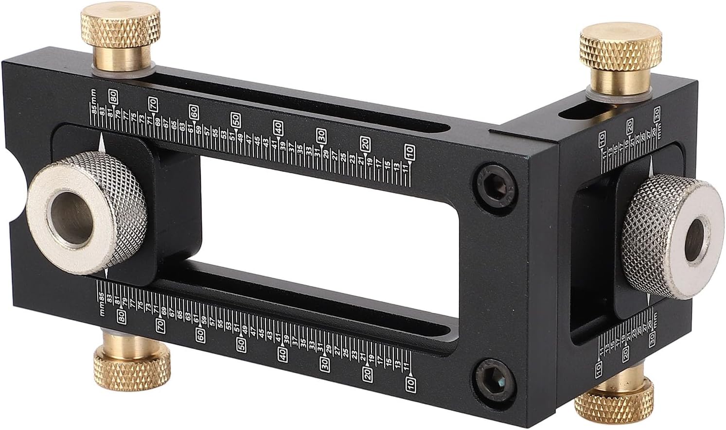 Fafeicy Adjustable Woodworking Drilling Puncher Locator, Aluminum Alloy 2 in 1 Dowel Jig Set with 5-Hole Drill Bit Set for Precise Screw Hole Punching in Carpentry DIY Projects