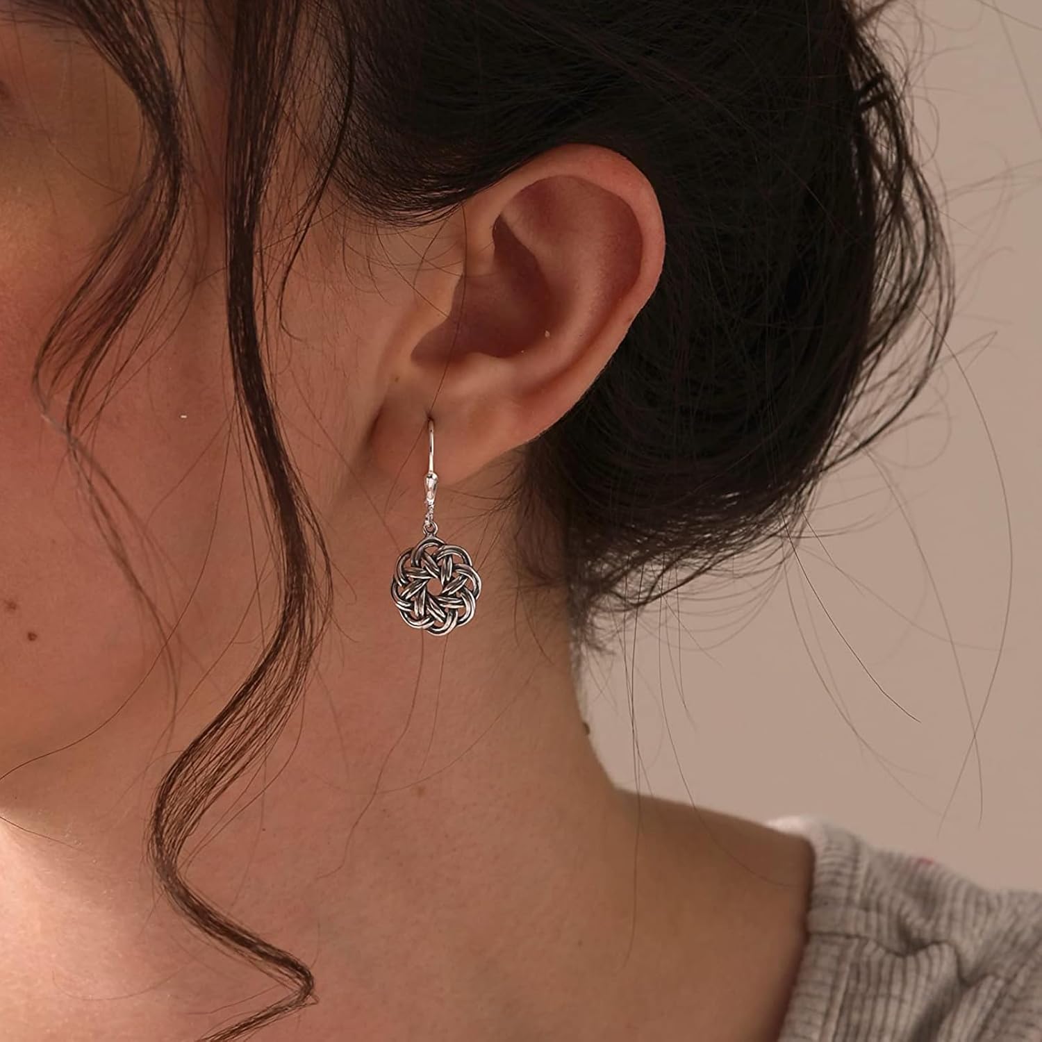 Celtic Earrings for Women Silver Leverback Filigree Earrings Trendy Celtic Knot Earrings Flower of Life Teardrop Earrings Lightweight Heart Knot Dangle Earrings Vintage Trendy Jewelry - Image 2