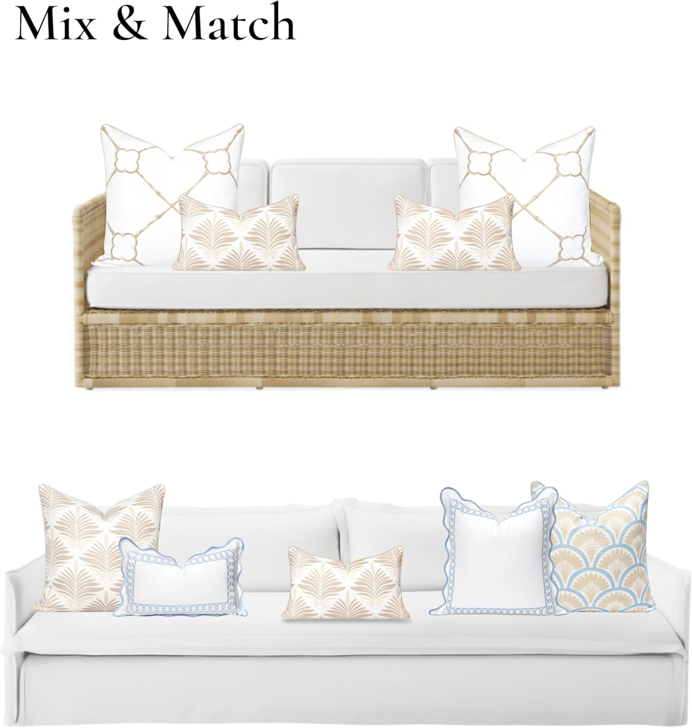 Hofdeco Premium Coastal Hampton Patio Indoor Outdoor Lumbar Pillow Cover Only, 12"x20" Water Repellent for Backyard, Couch, Poolside, Neutral Tan Print Abstract Plam Leaves