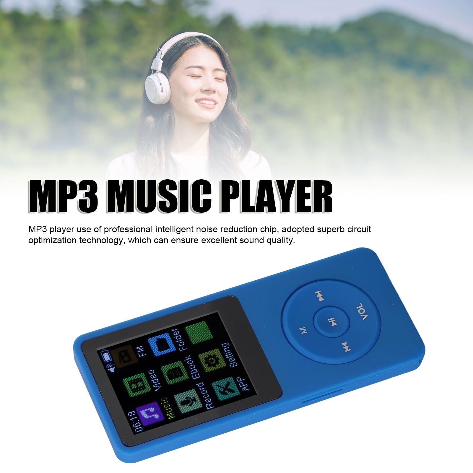 MP3 Player with Bluetooth 5.0, Portable MP3 Music Player with 1.82in Screen, Smart Noise Reduction Digital Music Player Voice Record with Playback, E Book Function (Without