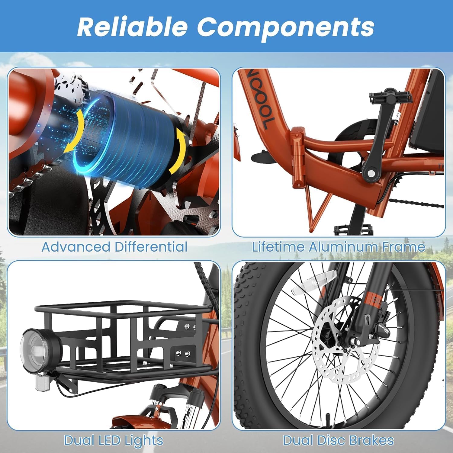 MOONCOOL Folding Electric Trike, 20" Electric Tricycle for Adults, 3“ Fat Tire 3 Wheels Electric Bicycle Bikes, 48V 500W/750W Motorized Ebike, Aluminum Frame, Removable Battery Basket