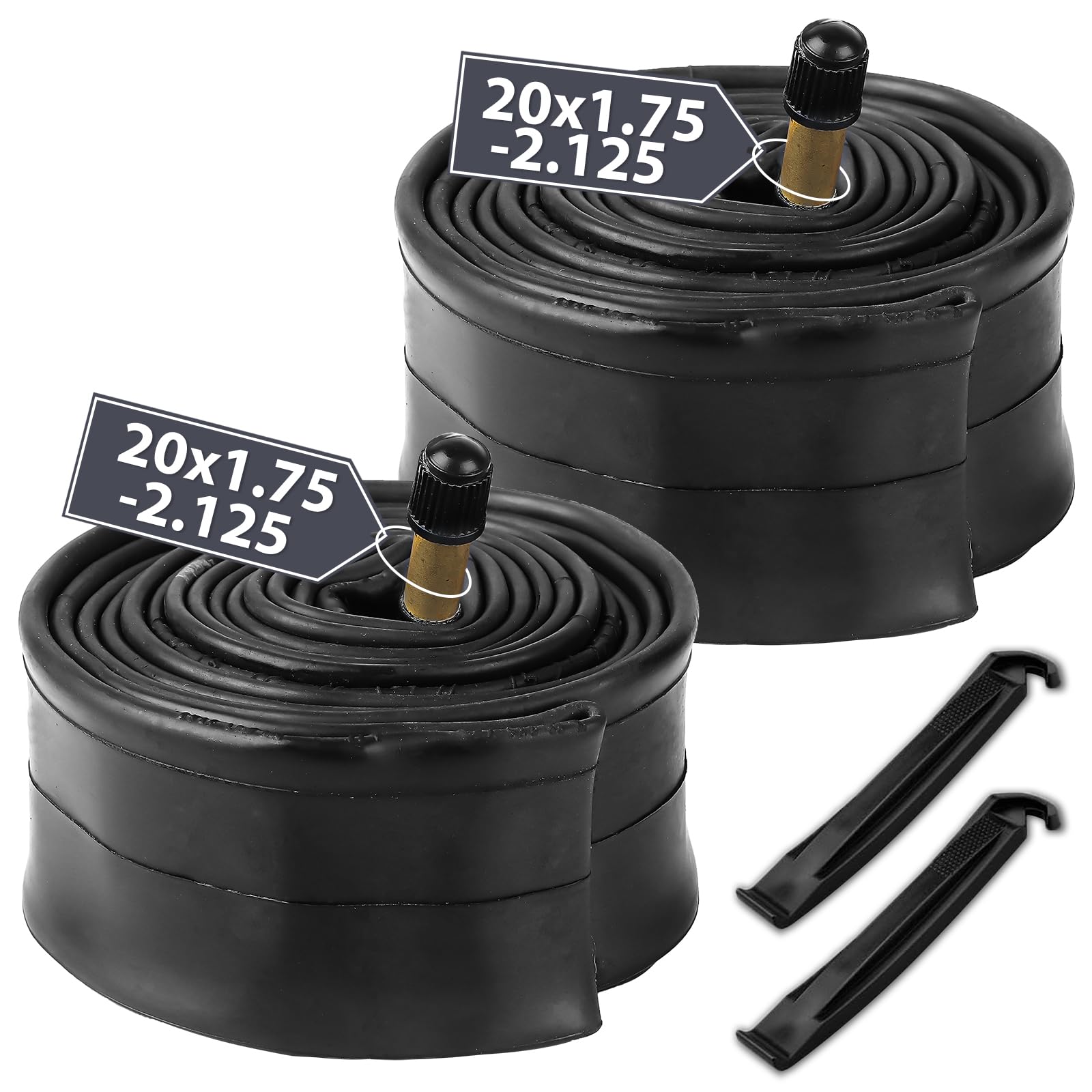 MOHEGIA 2-Pack Bike Inner Tubes: 20/24/26/27.5/29 x1.75-2.125 Inch Bicycle Inner Tube AV 32mm Schrader Valve with 2 Tire Levers Included