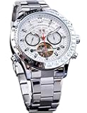 Men Tourbillon Mechanical Self-Wind Watch, Day Date Month Full Calendar, Luminous Tachymeter Multifunctional Automatic Watches, Carved Big Dial Stainless Steel Band Wrist Watch