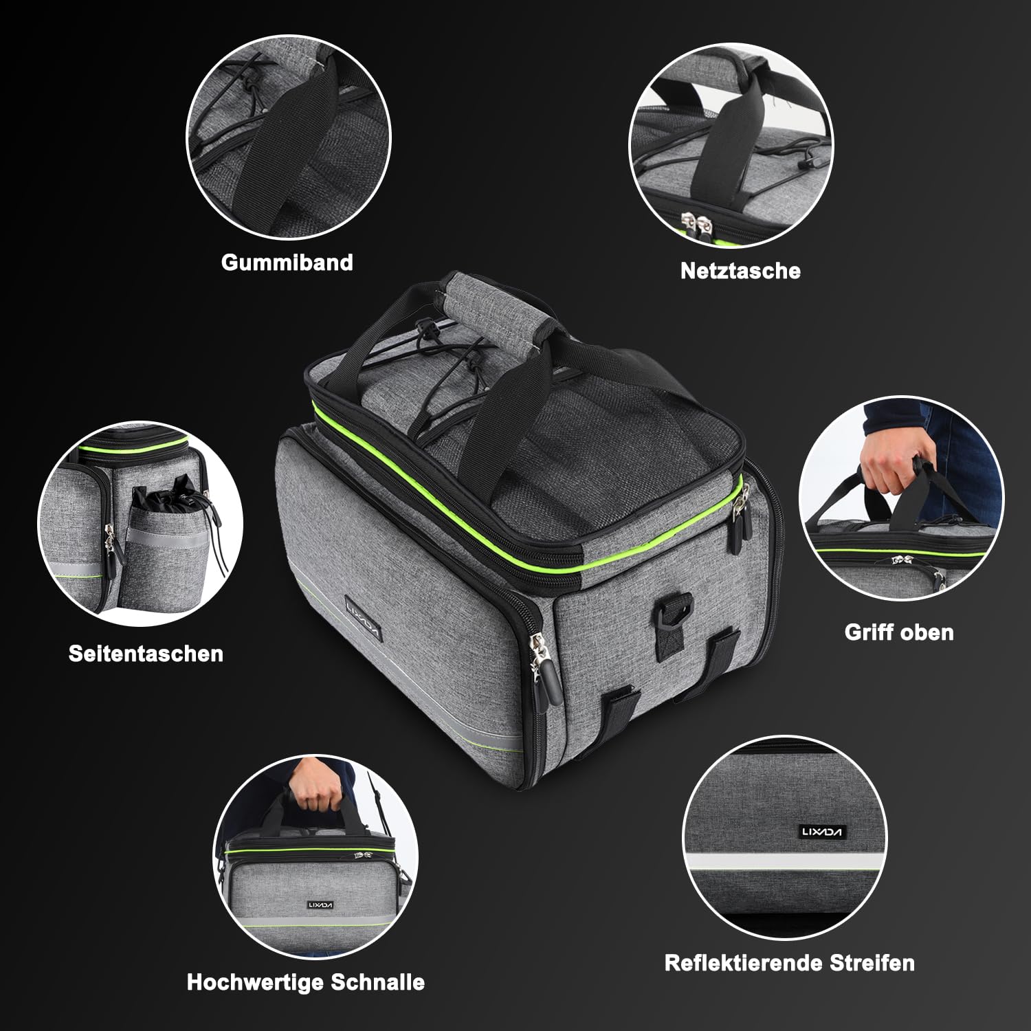 Lixada Alforjas para portaequipajes, bolsa para portaequipajes, bolsa impermeable para asiento de bicicleta, mochila, bolso bandolera, 20L-35L, 38 x 24 x 26 cm