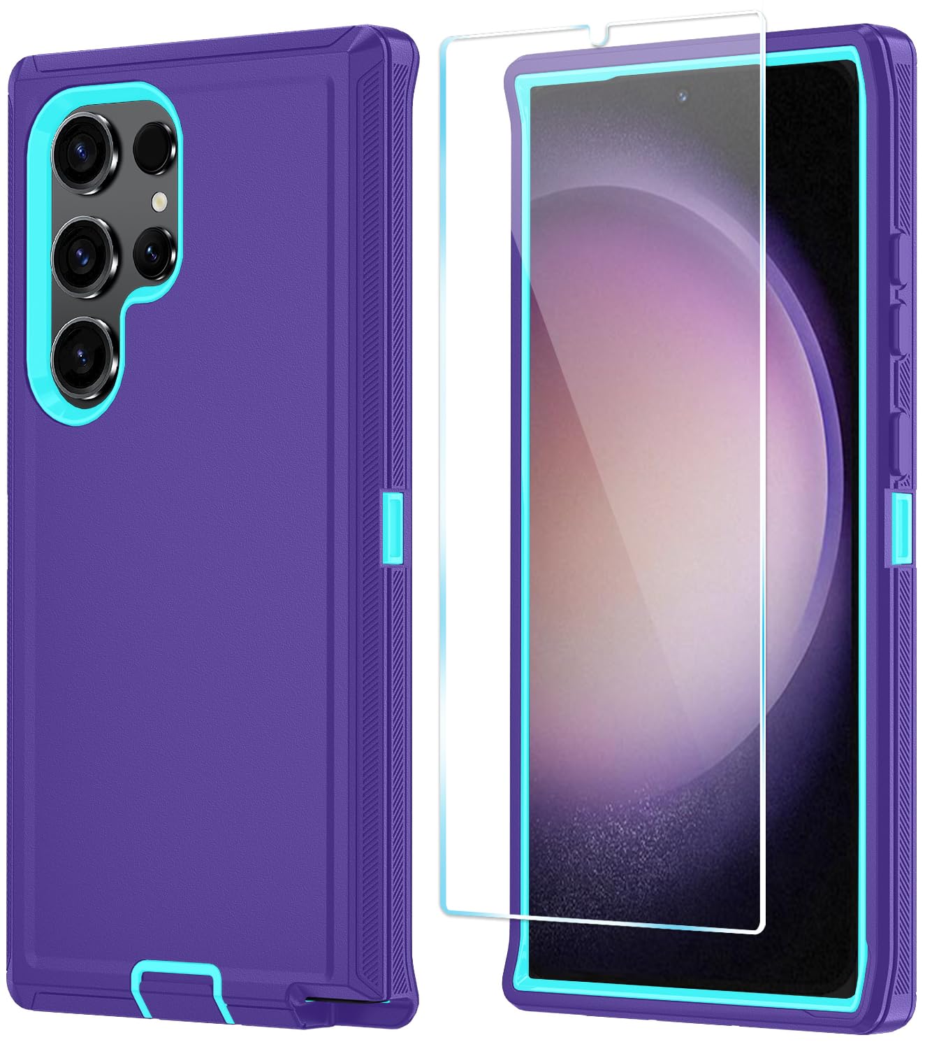 ONOLA Phone Case for Samsung Galaxy S23 Ultra Case with HD Screen Protector, Heavy Duty Shockproof & Dropproof 3-Layer Cover Phone Case for Galaxy S23 Ultra 6.8'',PurpleSkyBlue PurpleSkyBlue Galaxy S23 Ultra 6.8"
