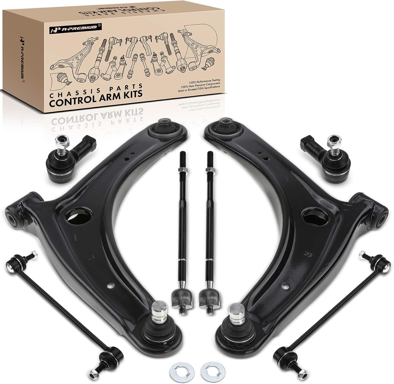 A-Premium 8Pcs Front Stering Suspenison Kit, Front Lower Control Arm, Sway Bar Link, Inner & Outer Tie Rod End, Compatible with Mitsubishi Outlander 2007-2013, Lancer 2009-2017