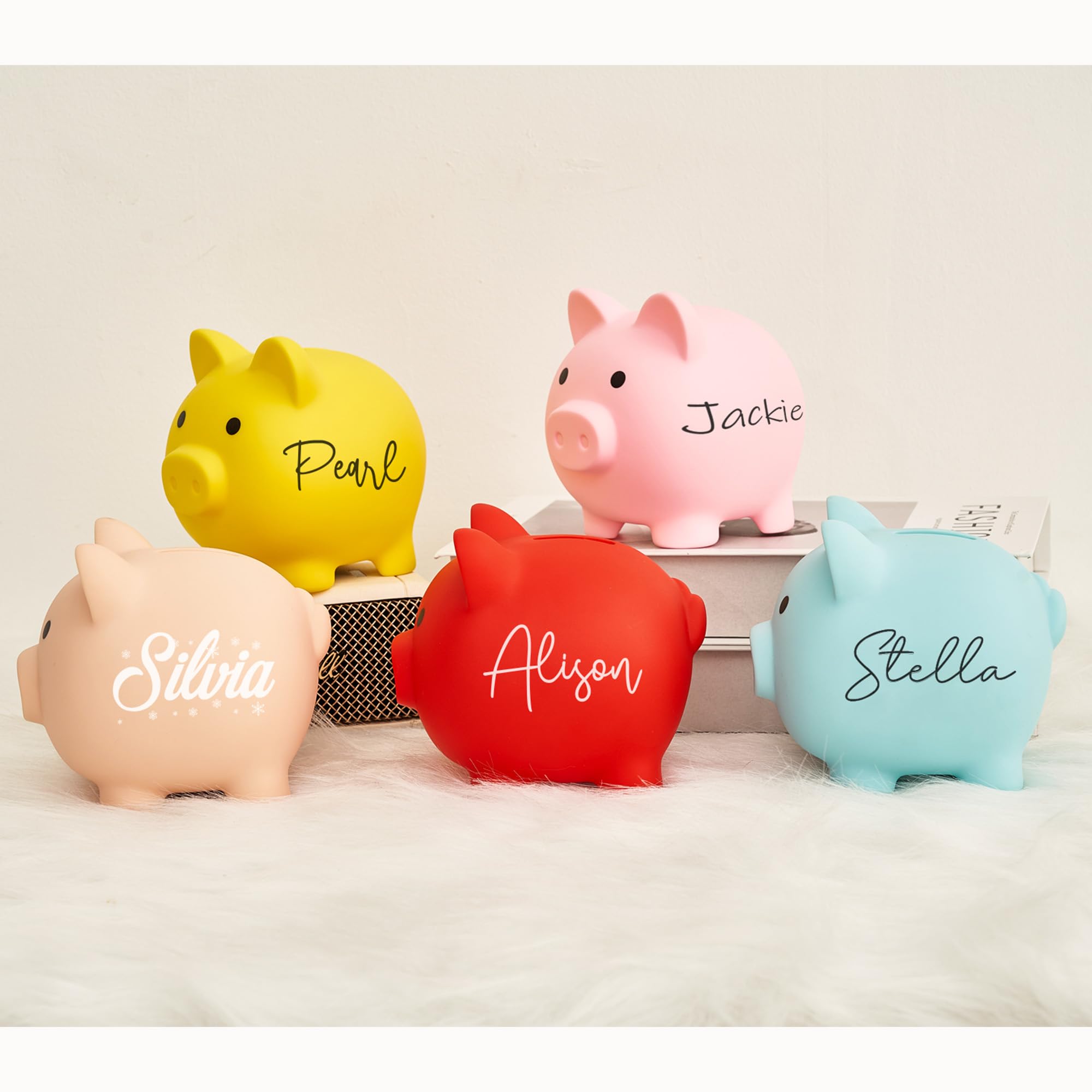 Personalized Piggy Bank for Kids, BUGMKCS Customized Silicone Piggy Bank with Name, Cute Toddler Piggy Bank for Boys and Girls, Durable Money Saving Box for Children, Cute Creative Gifts for Birthday