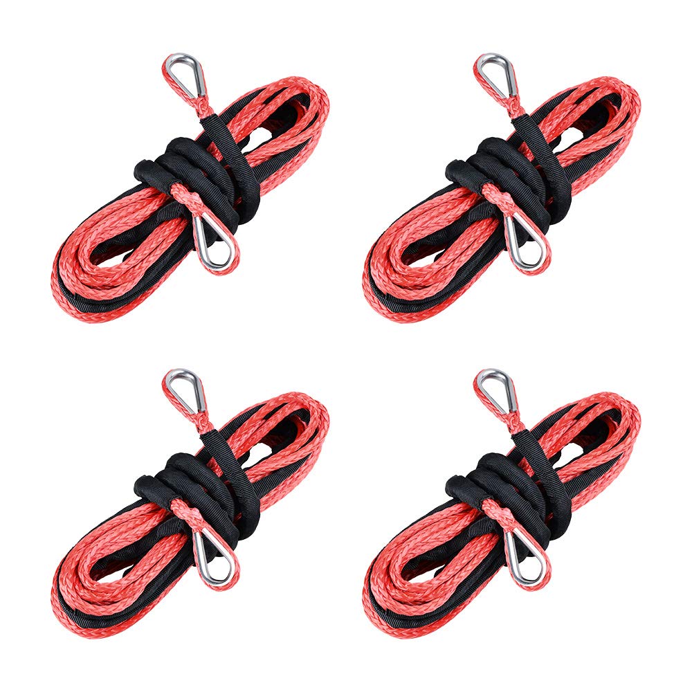 Compatible with Off-Road Recovery Car SUV ATV UTV Snow Plow 3/16 Inch Synthetic Winch Rope Extension Breaking Strength 7500LBS w/39 Rock Guard (4X, Red)