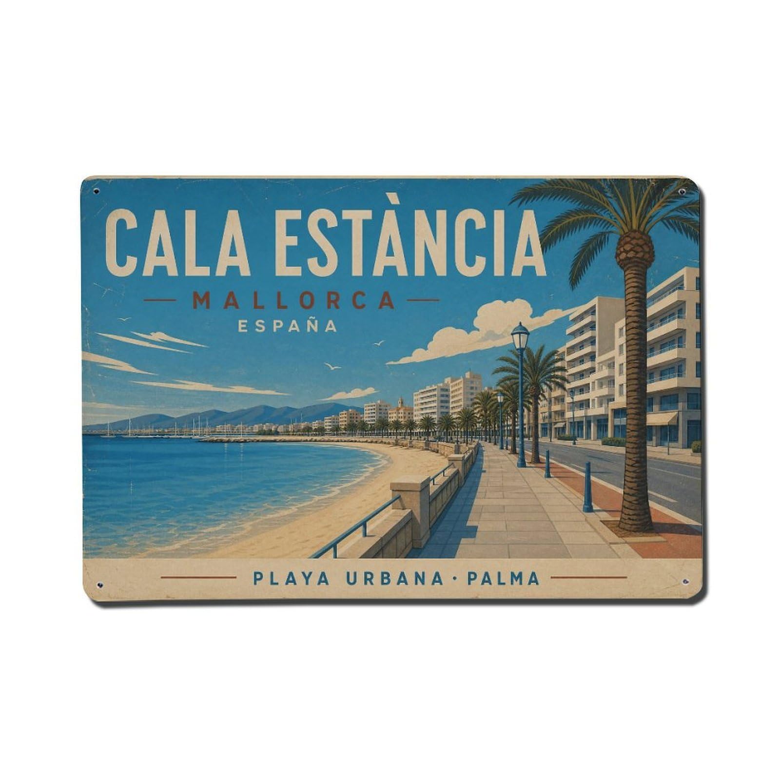 Fyrn Style Metal Tin Sign Vintage Travel Cala Estancia Mallorca Urban Beach Palma