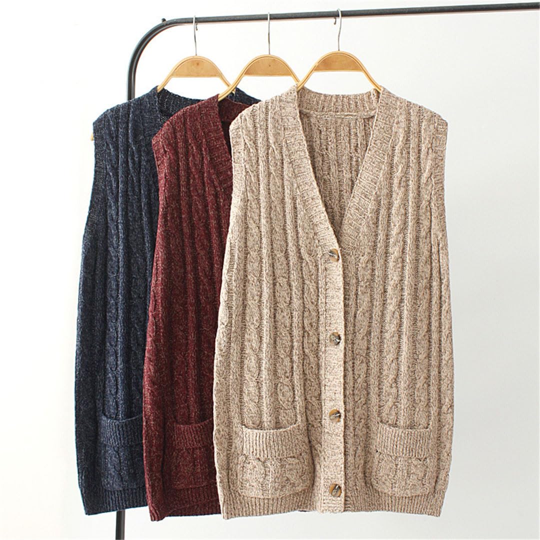 Alloaone Maglione da Donna Casual Taglie Forti, Gilet, Cardigan Lavorato A Maglia, Scollo A V, Senza Maniche, con Tasca