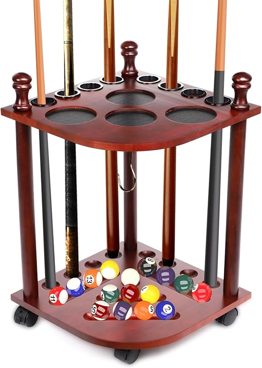 JIQHOHX Pool Cue Racks Round Floor Stand 9 Hole Pool Cue Racks Holders, Corner Rustic Portable Wooden Pool Stick Holder, Suitable For Billiard Halls Clubs