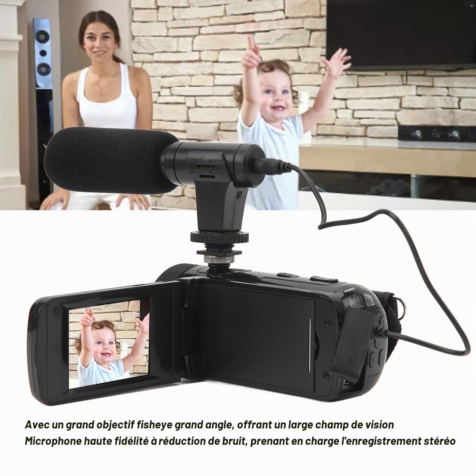 Caméra Vidéo Vlogging Camera Recorder, FHD 1080P 16.0MP 2,4 Pouces Écran de Rotation à 270 Degrés, Caméscope à Zoom Numérique 16X avec Microphone