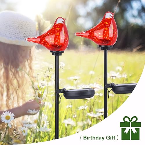 Miniatura 3 de Afirst Luces solares decorativas para exteriores, luces solares de jardín con diseño cardenal soplado a mano, estacas de jardín impermeables para