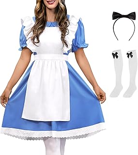 Women Halloween Blue White Puff Sleeve Princess Costume Dress - Buy now