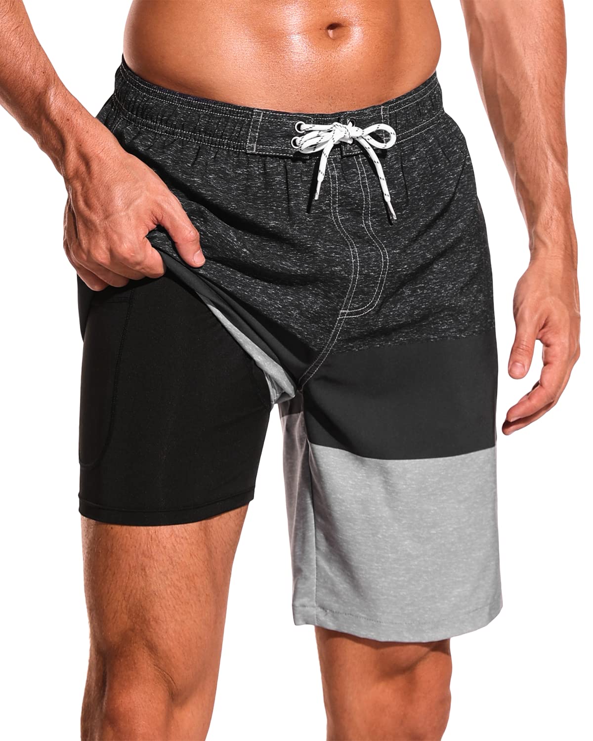 Men's Swimming Trunks with Compression Lining 9 Inch Beach Board Shorts Men 2 in 1 Quick Dry Swimsuit with Pockets