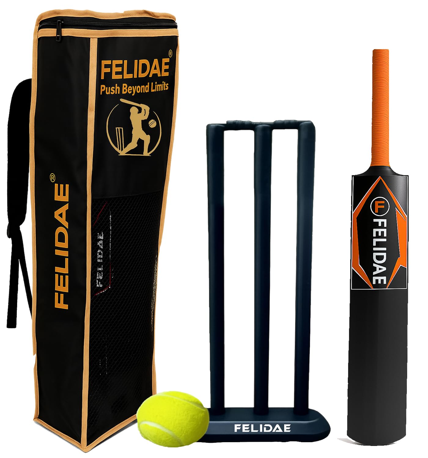 FELIDAE (Size – 3) Cricket Bat Set for Boys Age 6-10 | Size 3 Plastic Bat with Ball & Wicket Set | Outdoor Cricket Kit for Children | Lightweight Bat and Ball for Garden, Beach, Backyard Play