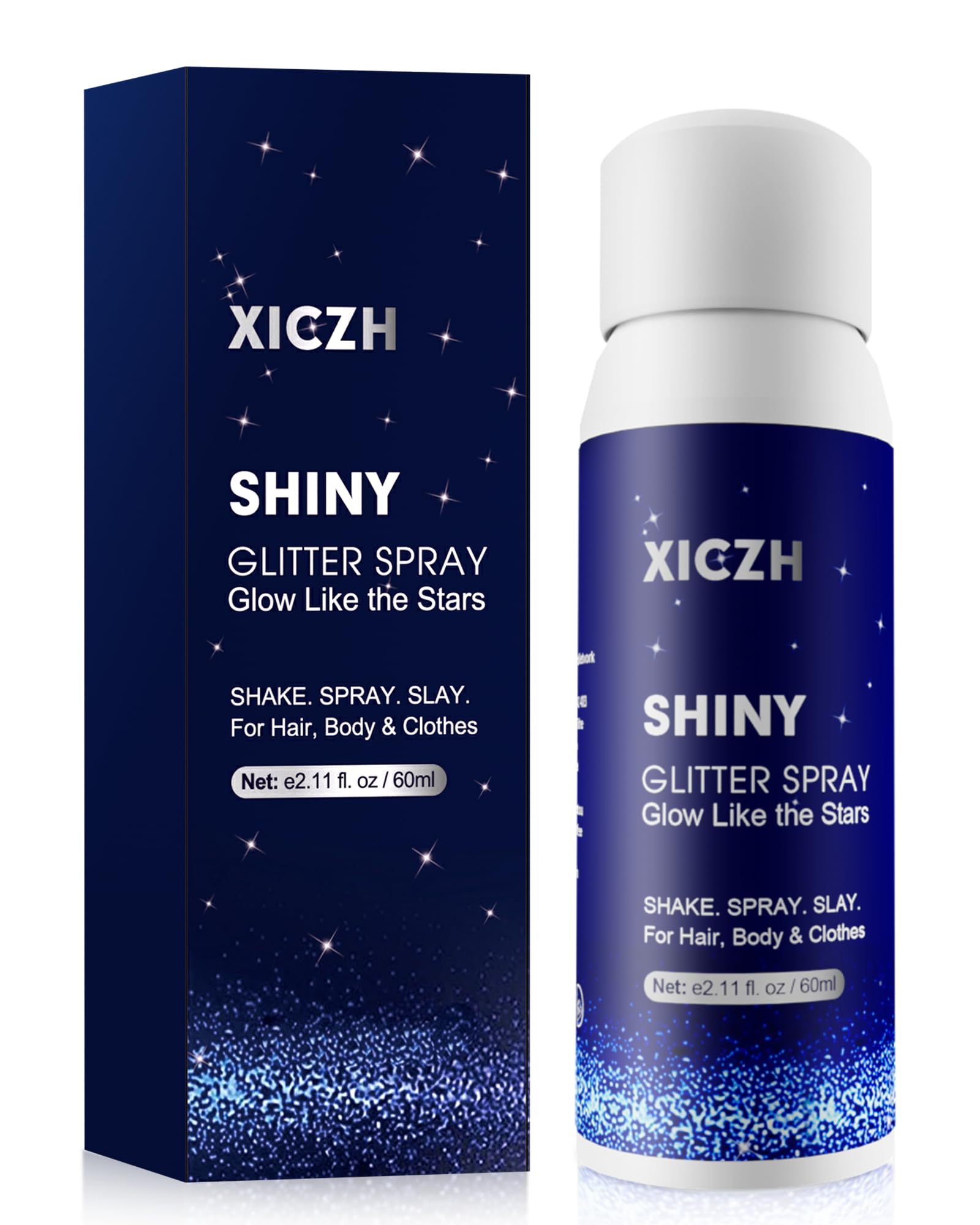 XICZH Body Glitter Spray, Glitter Spray for Hair Clothes and Body, Holographic Silver Glitter Hairspray for Grils – Festival, Rave, Prom, Stage, Nightclub, Cosplay Party Makeup 60ML SLIVER 60ML