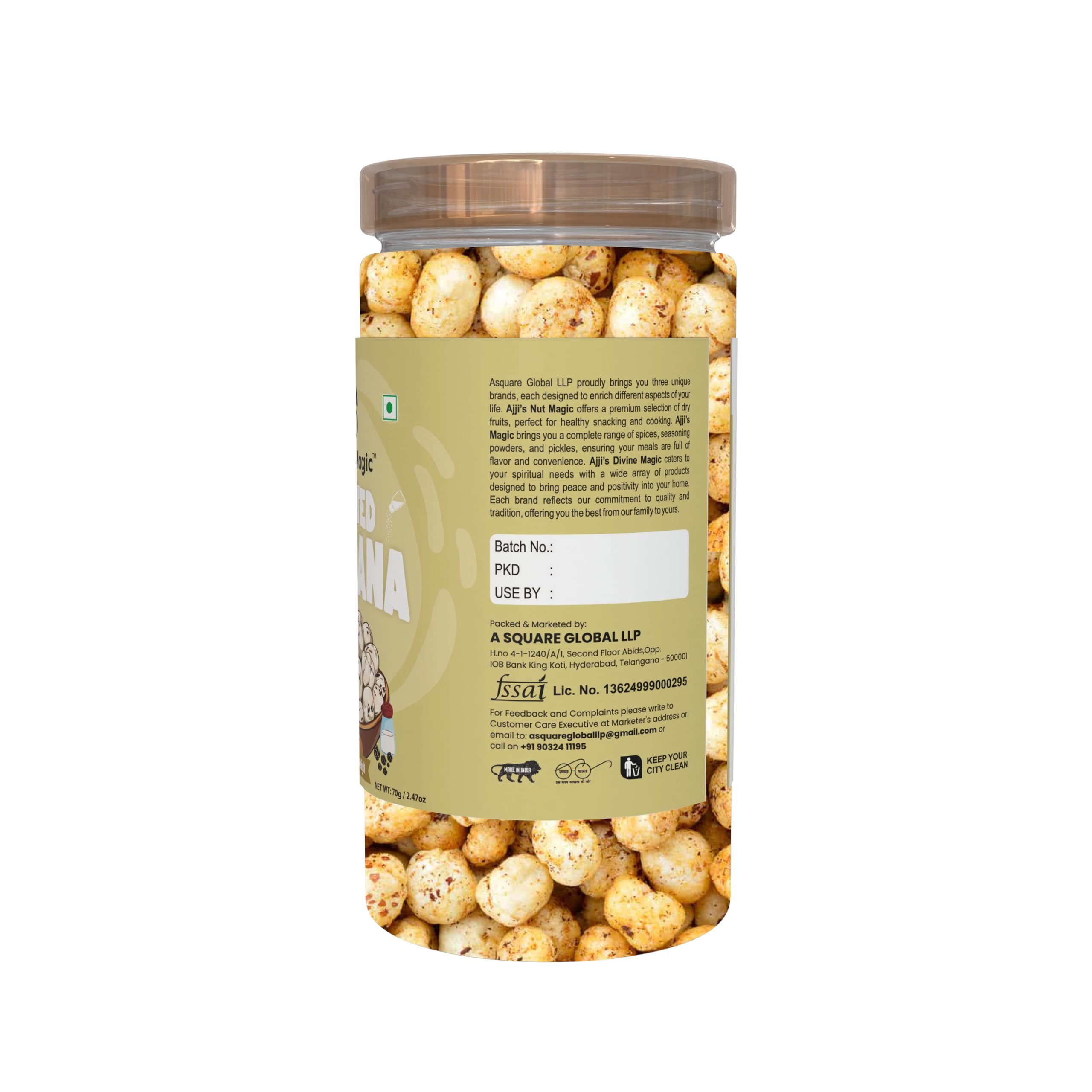 Ajji's Nut Magic Roasted Makhana Salt & Pepper Delight | Flavored Healthy & Crunchy Snacks | Puffed Kernels Fresh Fox Nuts, Ready to Eat | Roasted Flavored Makhana Mix lotus seeds | Savory Snack, Crunchy & Flavorful (Pack of 2)-140g 4