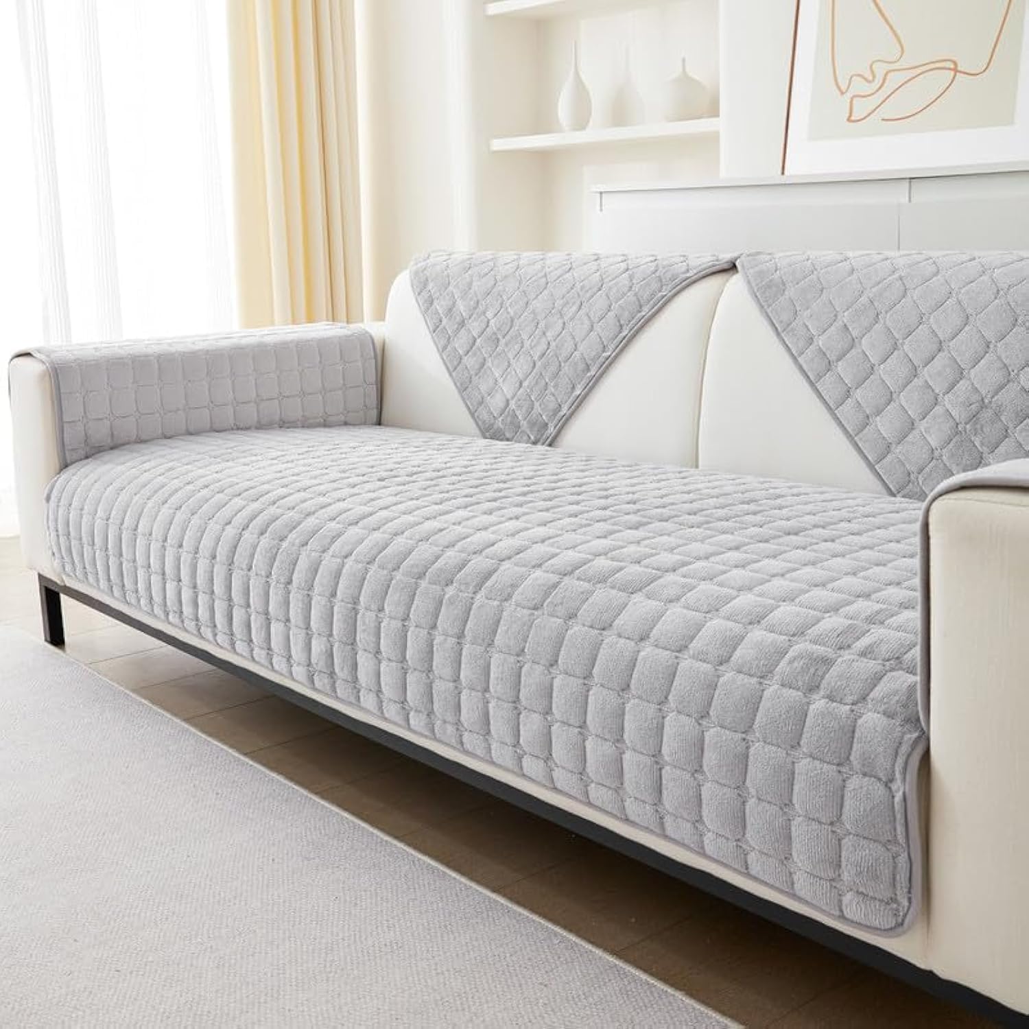 GKXLH Soft Flannel Sofa Covers Washable - New Sofa Cushion Covers, Non-Slip Sofa Cover 1 2 3 Seater Couch Covers for Sectional Sofa, Sofa Slipcovers L Shape Furniture Protector (Grey, 70x150cm) — view 25