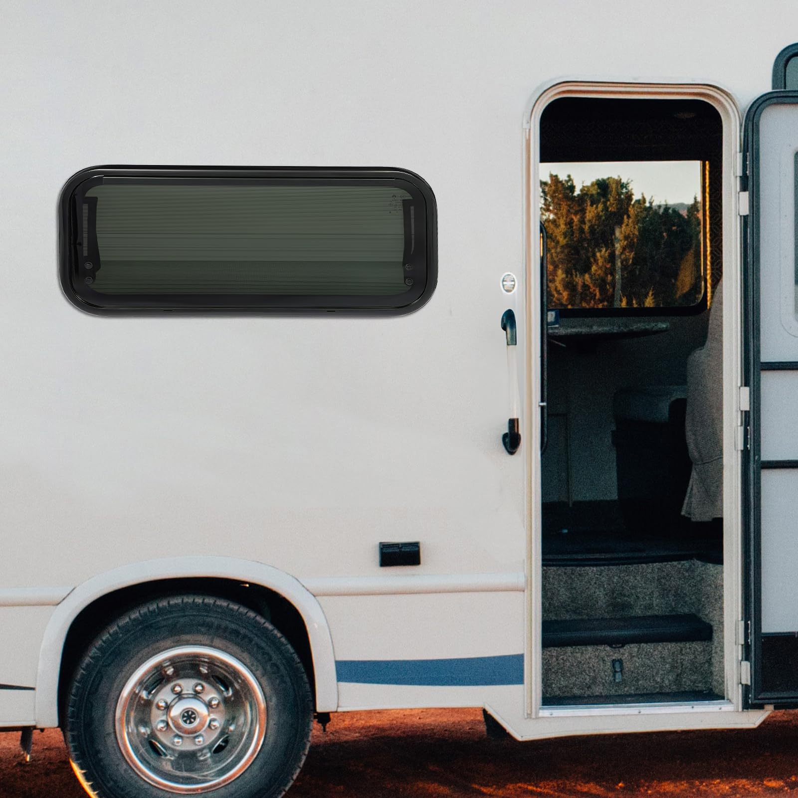 DIFU Wohnwagen Fenster E4 Camper Fenster 700x300 mm Gehärtetes Glas Wohnmobilfenster 85° Ausstellfenster mit Fliegengitter und Rollo | Insekten-, Sonnen- & Sichtschutz | für Kastenwagen Caravan
