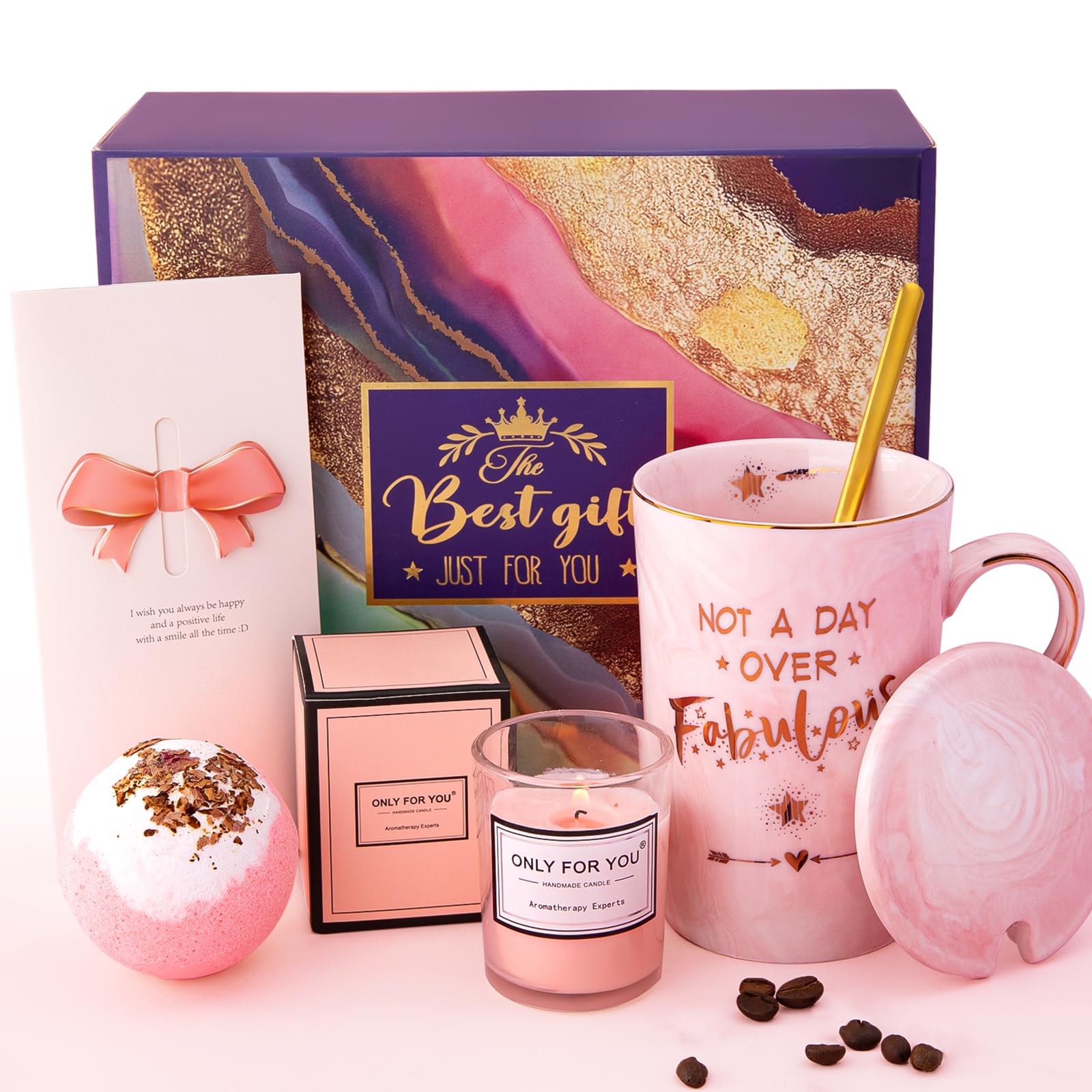 Biching Birthday Gifts for Women Not A Day Over Fabulous Mug Set, Unique Self Care Package Relaxation Spa Bath Set for Her, Happy Valentines Day Pamper Gifts for Her, Women, Mum, Friends, Sister