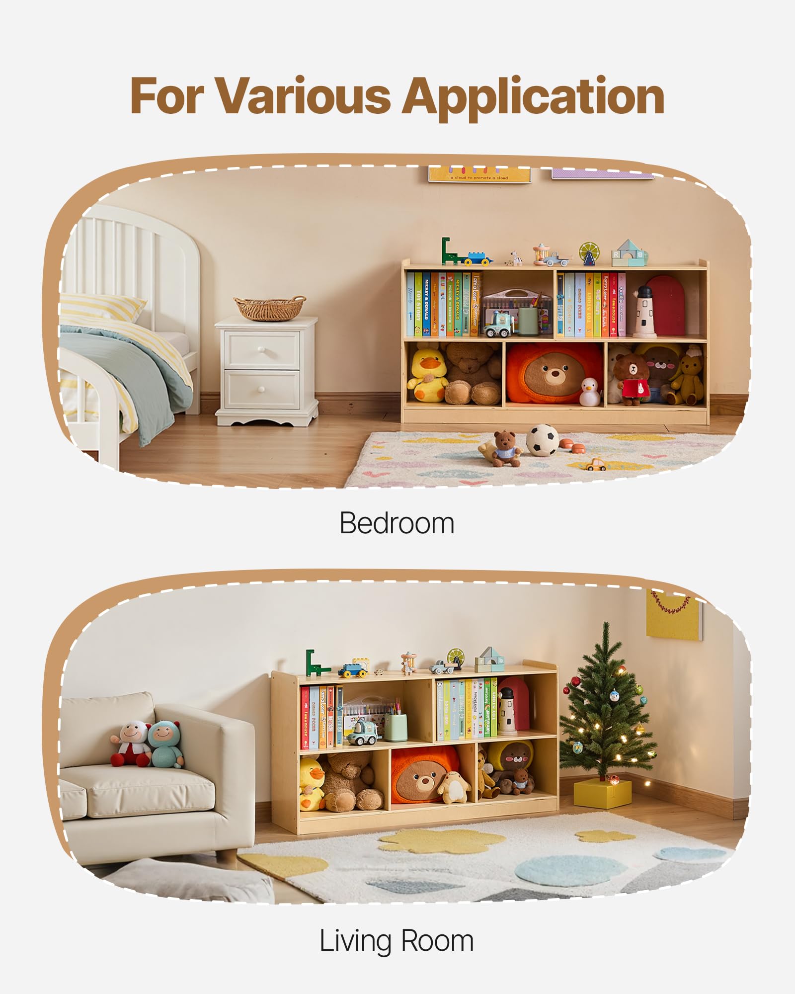 VEVOR Mobiletto di Stoccaggio Portaoggetti di Giocattoli 1140 x 300 x 610 mm, Armadietto Porta Giocattoli con 5 Scomparti, Scaffale per Giocattoli per Camera da Letto, Marrone