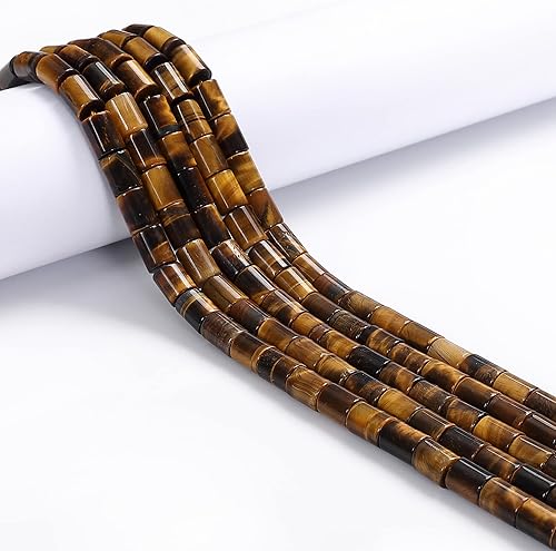 JM Design Granos de tubo cilíndrico liso de ojo de tigre amarillo natural tamaño 0.236x0.315 in 15.5" filamento para la fabricación de joyas