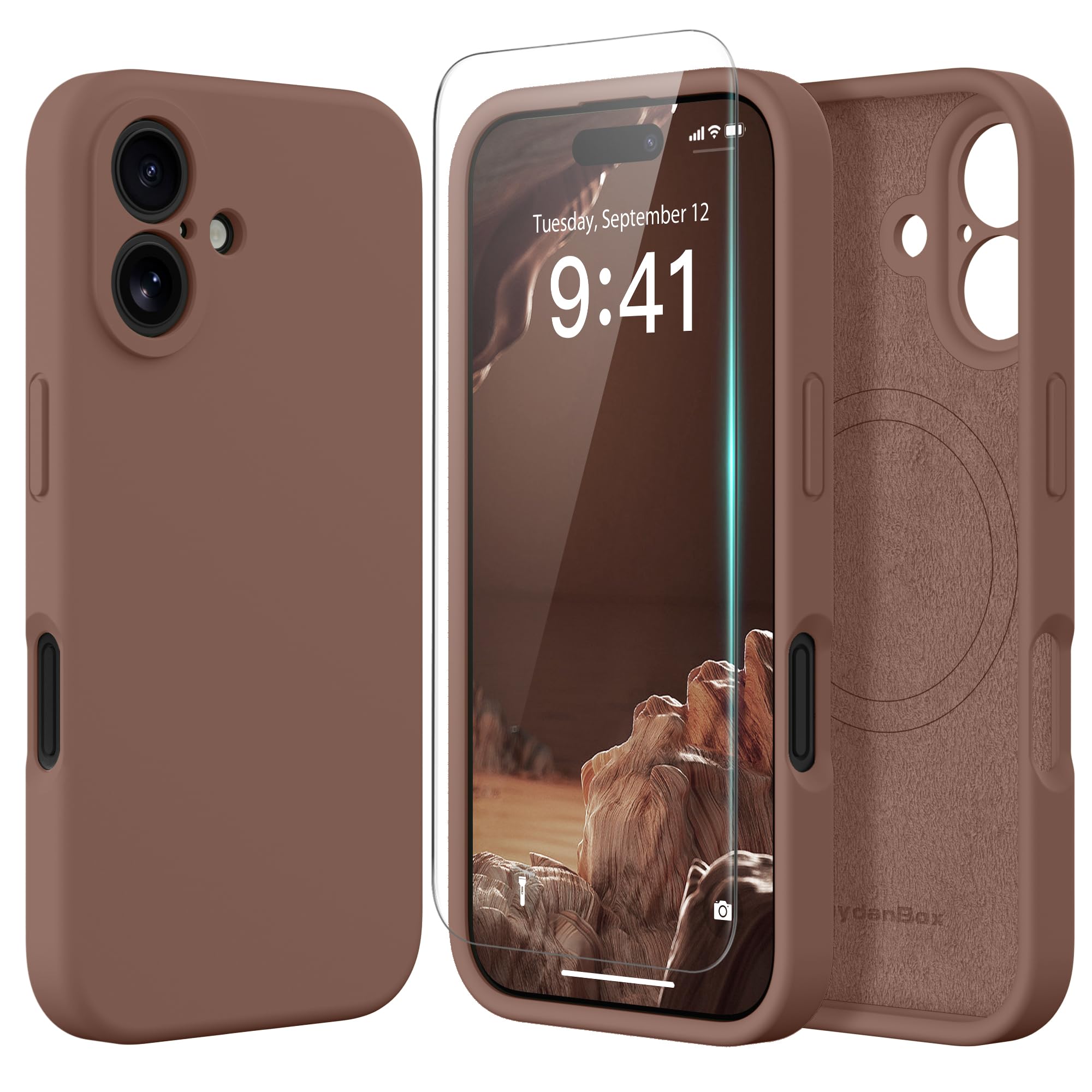 Magnetic for iPhone 16 Plus Belt Holder Case Brown