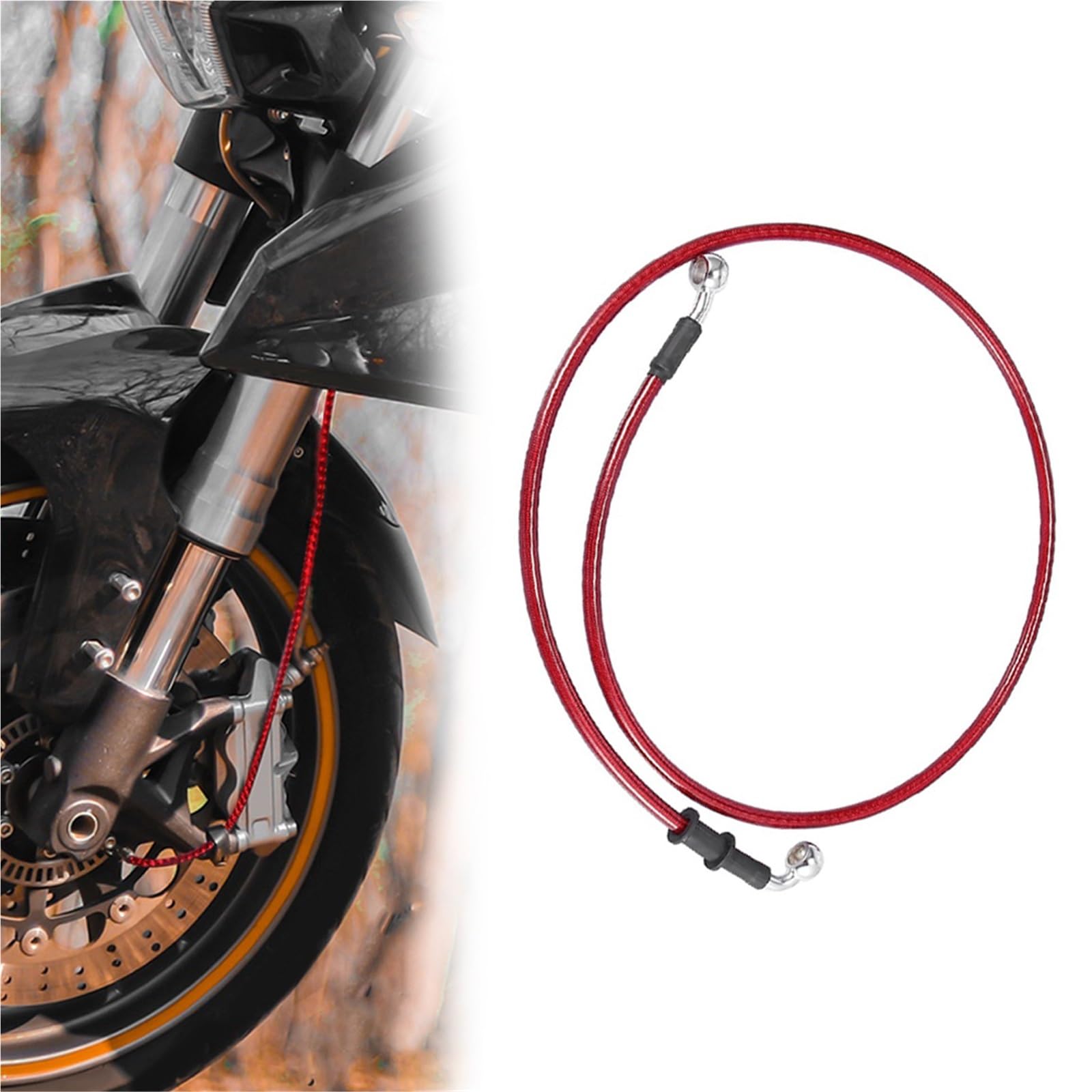 Shqxd Black- Silver Hydraulic Brake Hose Universal 40Cm Motorcycle Red Hydraulic Reinforced Stainless Steel Braided Line Pipe Brake Clutch Oil Hose(110Cm)