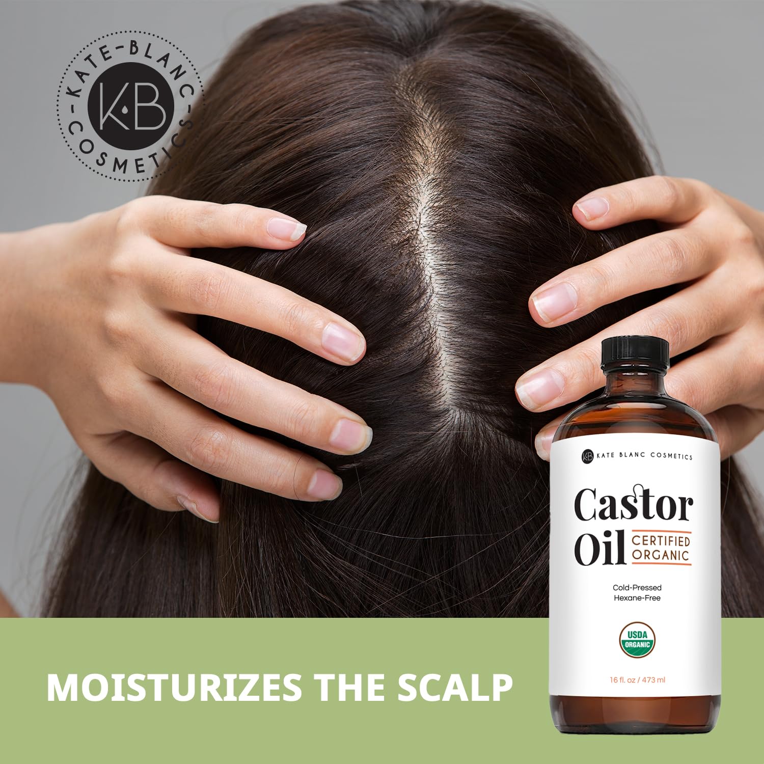 Kate Blanc Cosmetics Castor Oil Organic for Hair Skin & Face 16oz | 100% Pure Cold Pressed Hexane Free | Unrefined Castor Oil for Eyelashes & Eyebrows in Glass Bottle product thumbnail 7