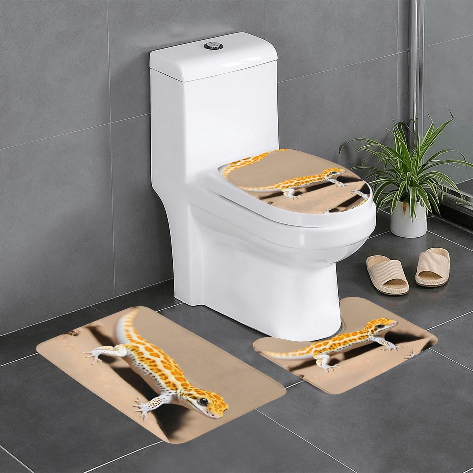 Tapis de salle de bain antidérapants léopard sable gecko doux et absorbants