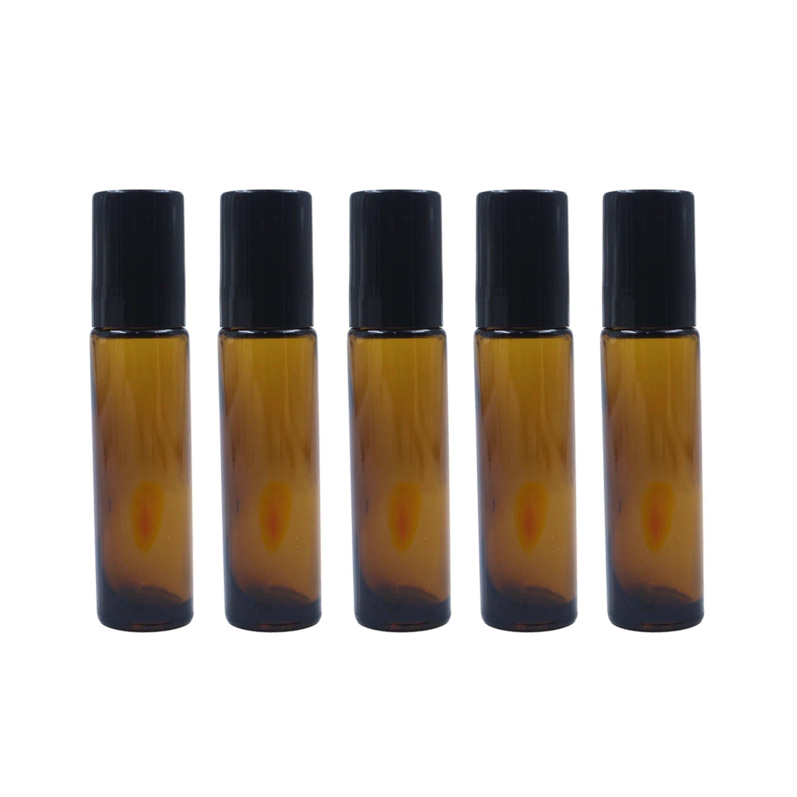PrismaPac Glass Roll-on Bottles, Empty Refillable Roller for Essential Oil, Lip Balms, Gels, Liquids, Perfumes & Fragrances | Leak Proof, Reusable & Travel-Friendly - 10 ml (Amber, Pack of 5)