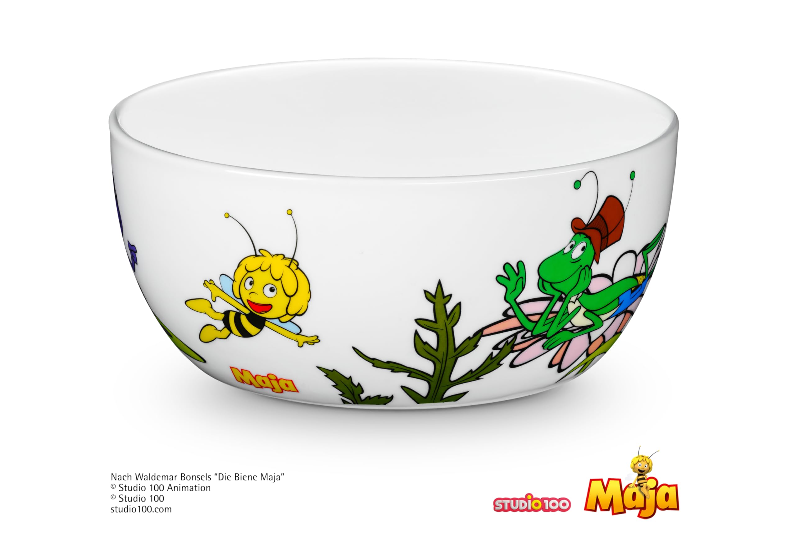 WMF Kindergeschirr Set Biene Maja 6-teilig mit Gravur – Personalisiertes Kindergeschirr mit Namen – Porzellan Teller & Schale mit Kinderbesteck – Geschenk für Mädchen und Jungen ab 3 Jahre