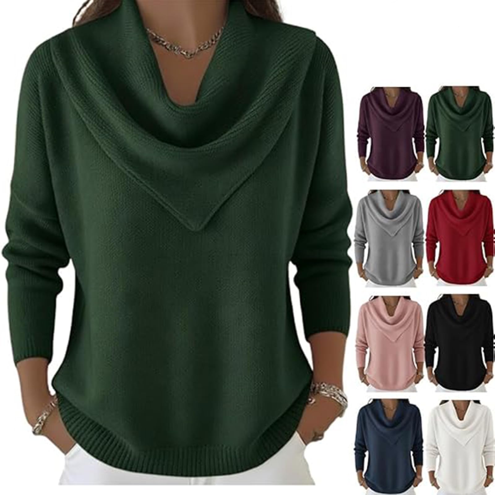 Elegant Retro Soft Triangle Neck Solid Color Sweater Top Womens Cozy Long Sleeve Knit Pullover Cowl Style