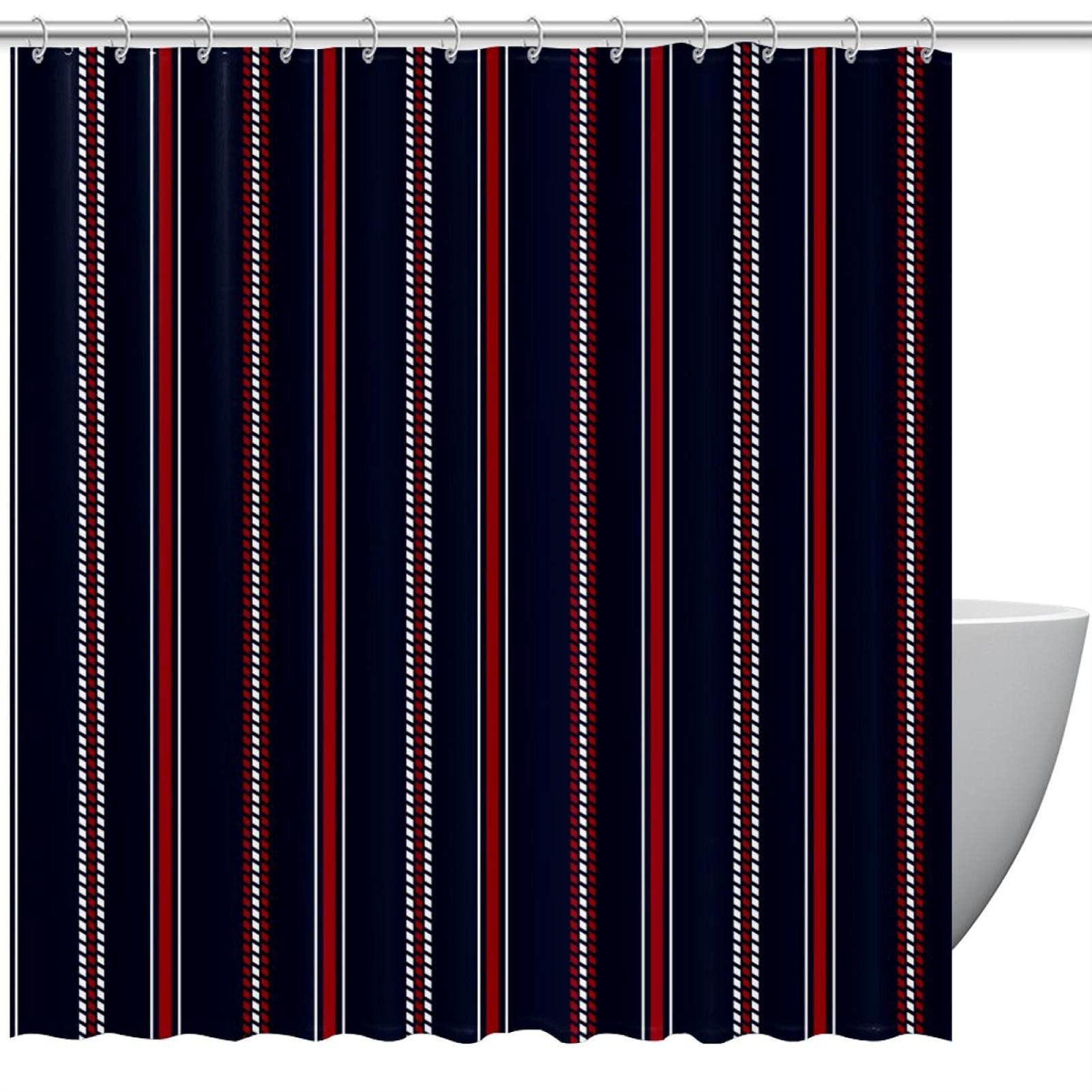 Rideau de douche rayures rouge et bleu imperméable 183x183