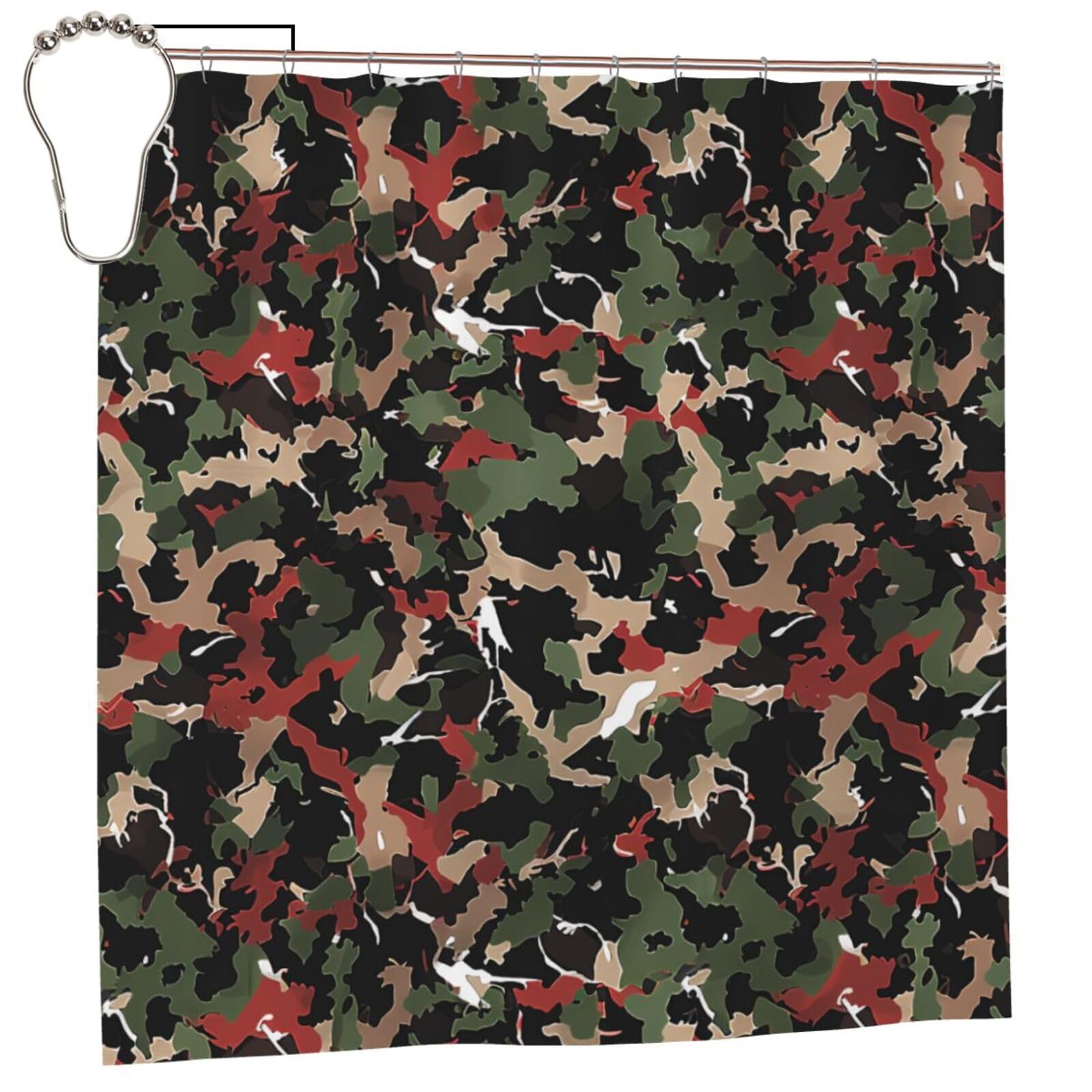 BWWHCCTI Camouflage Printed Shower Curtain With 12 Iron Hooks Opaque Quick Drying Waterproof Shower Curtains Sets For Bathroom 183x183 CM