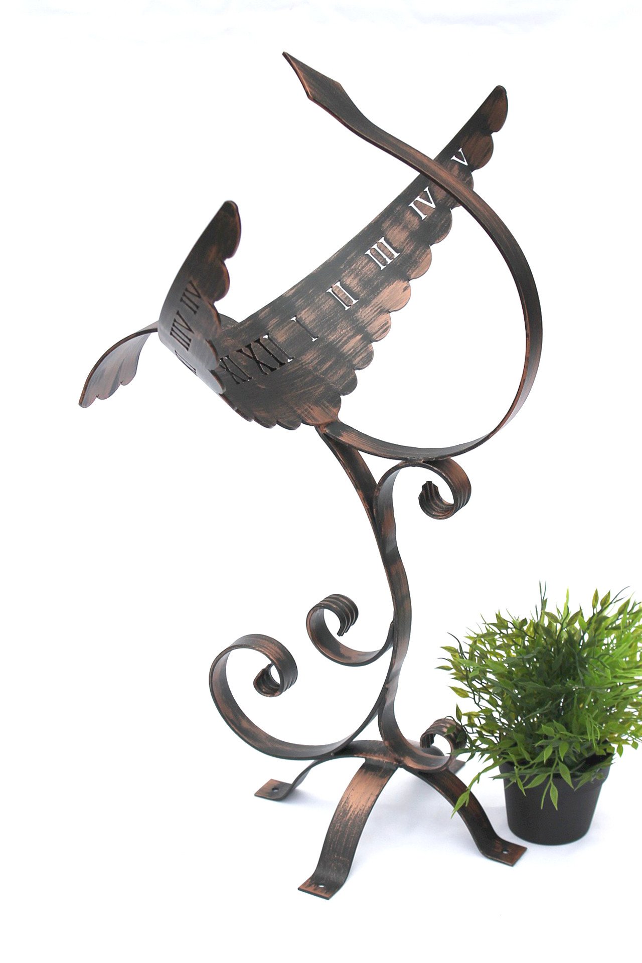 DanDiBo Sonnenuhr Phönix aus Schmiedeeisen Wetterfest 65 cm Gartenuhr Metall Phoenix Uhr