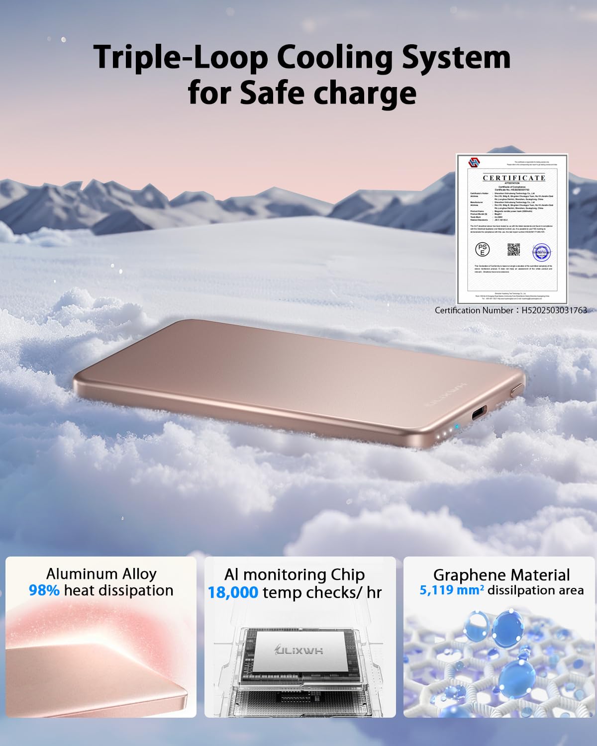 [0.3" Ultra Slim] [Alloy-Made] ULiXWH for Magsafe Portable Charger for iPhone, 2026 Upgrade 5000mAh Fast Charging Magnetic Power Bank, Wireless Battery Pack for iPhone 17 Air 16 15 Pro Max 14 13, Pink — view 4