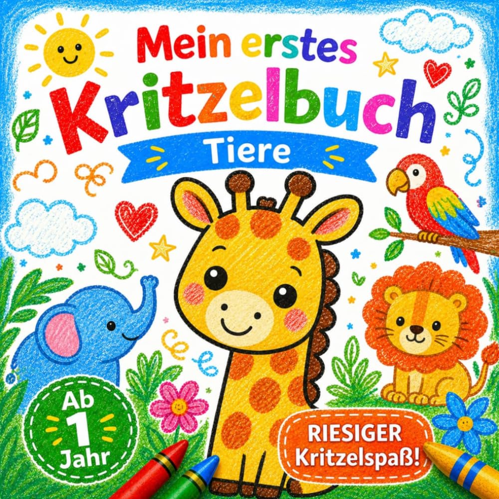 Mein erstes Kritzelbuch - Tiere : Malbuch für Kinder ab 1 Jahr Mädchen und Jungen: Extra große Motive zum Ausmalen für Anfänger