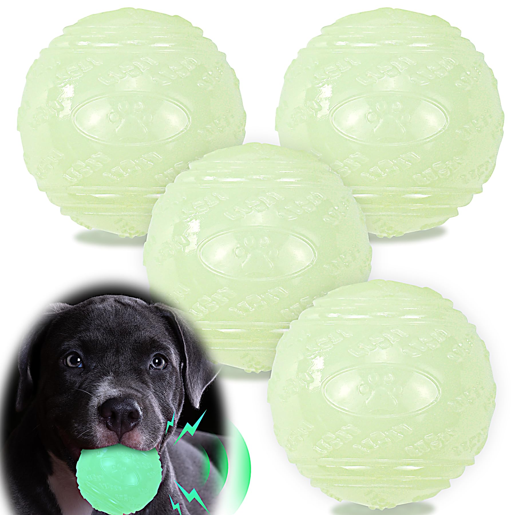 4-Pack 2 5 Glow in The Dark Squeaky Dog Balls Durable Glowing Bouncy Rubber Fetch Toy Balls for