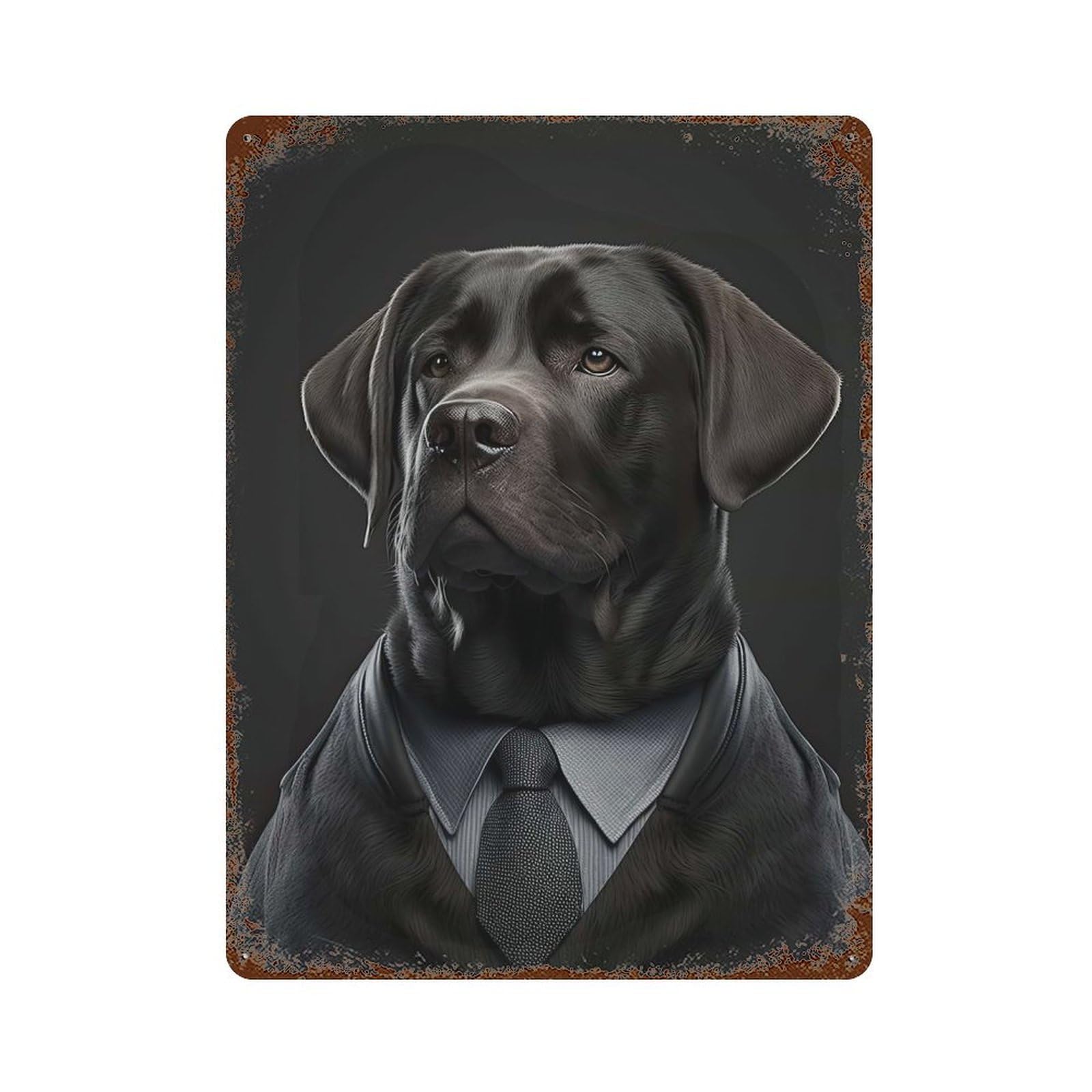 Labrador in A Mens Suit 15.7"x11.8" Rust Effect Tin Sign, Vintage Wall Decor for Farmhouse, Kitchen And Entryway Decor