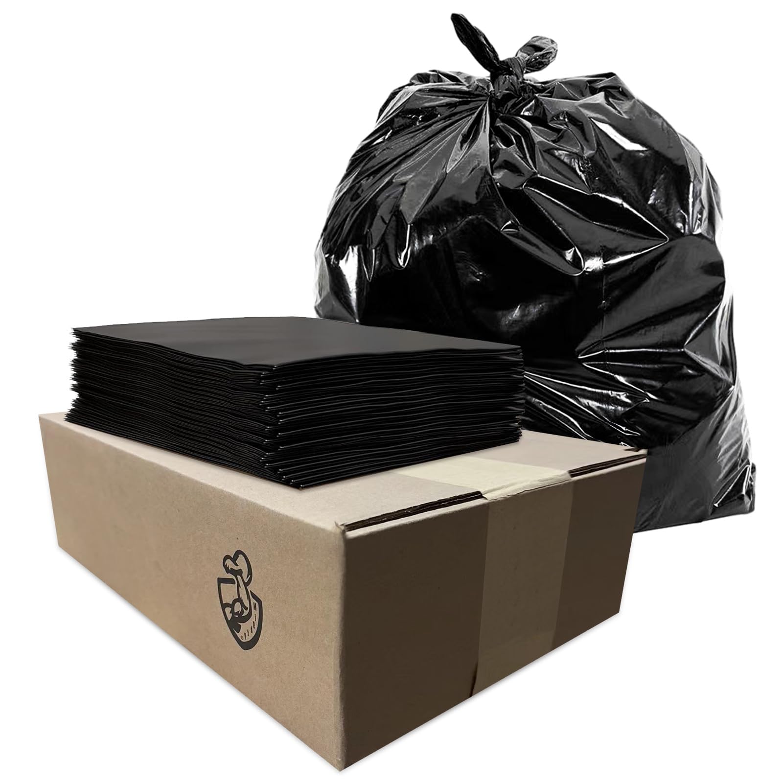 100 packs-Large 55-60 Gallon Heavy Duty Trash Can Bags|2 Mil |Black Thickened/Plastic Bag-Kitchen&Yard,Building,Outdoor,Hotel, Property-Made in the USA