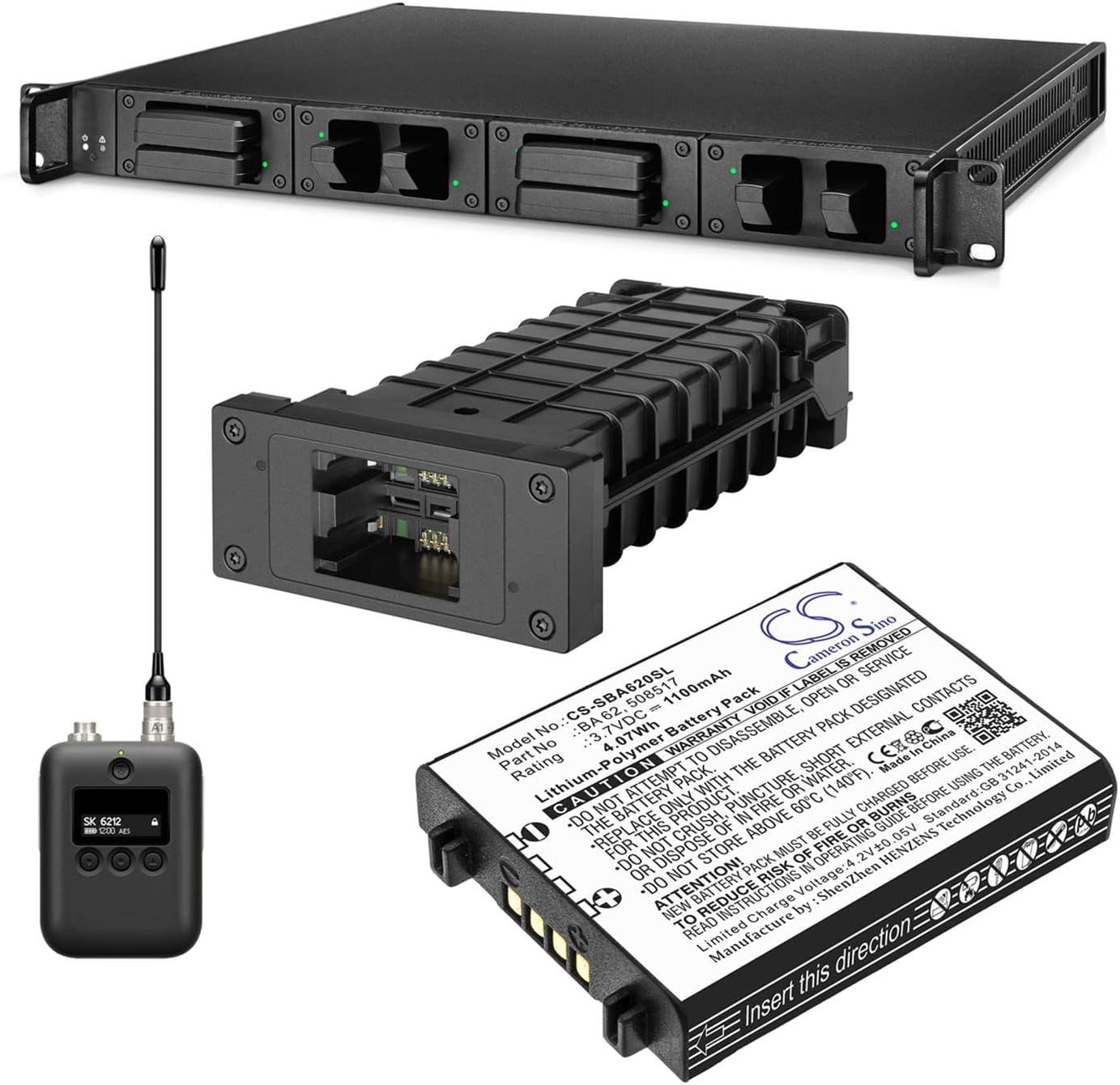 Cameron Sino Battery for Sennheiser L 6000, LM 6062, SK 6212, SK 6212 bodypack Wireless tran PN:Sennheiser 508517, BA 62 1100mAh