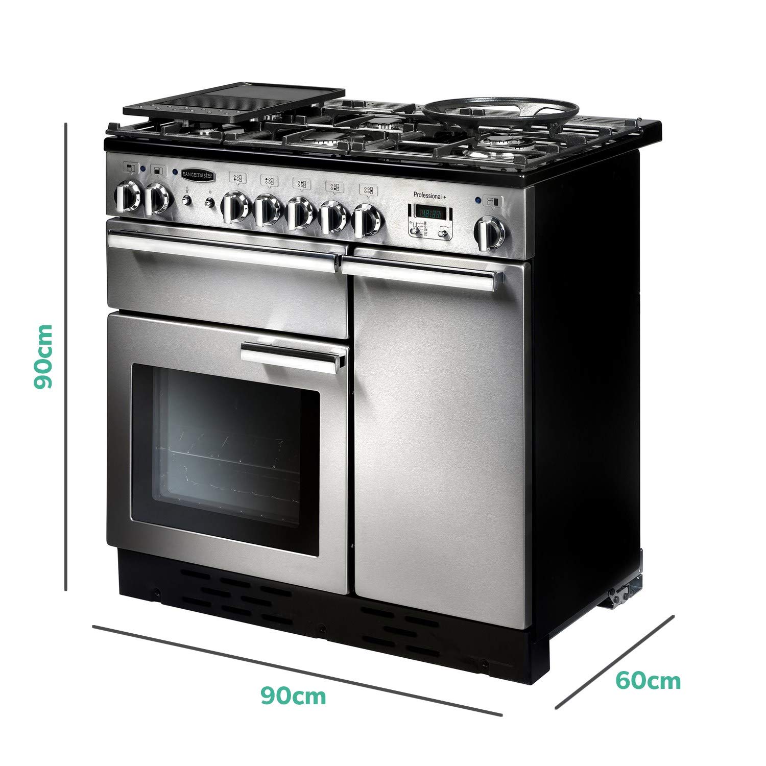 Rangemaster PROP90DFFSS/C Freestanding Range Cooker, Two Fan Ovens, AA Rated, 5 Burner Gas Hob, Stainless Steel — view 4