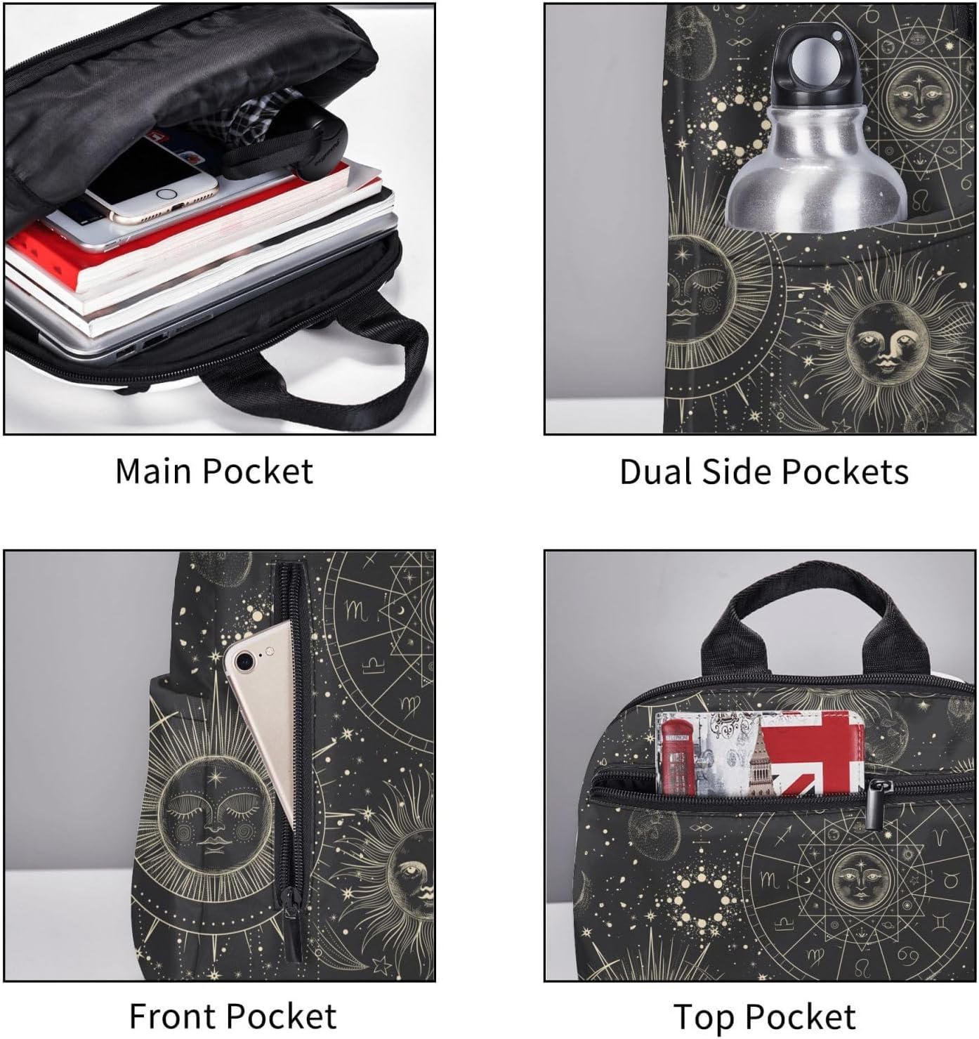 bassyil Twelve Constellations Mystical And Astrology Elements Backpack Bookbag Laptop Backpacks Multipurpose Daypack For Men Women Picnic Travel Hiking