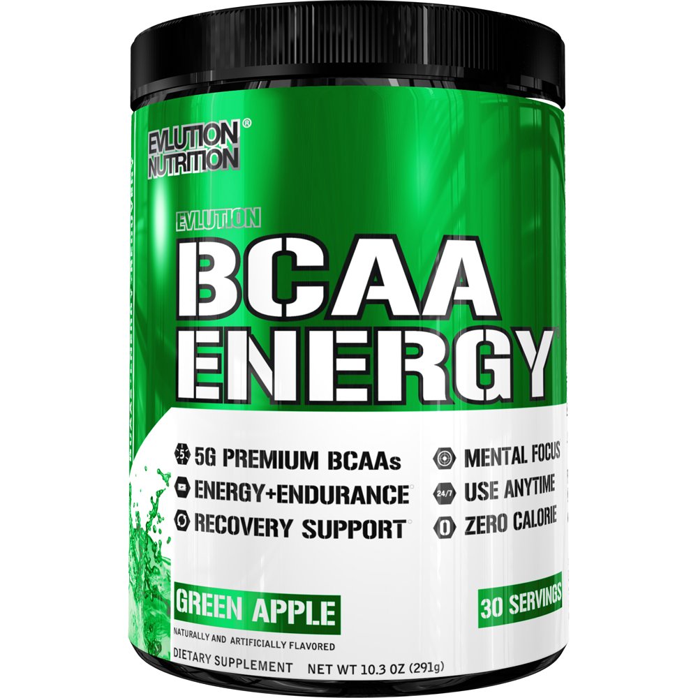 Evlution Nutrition BCAA Energy High Performance Energizing Amino Acid Supplement for Muscle Building Recovery and Endurance - 30 Servings (Green Apple), 291g
