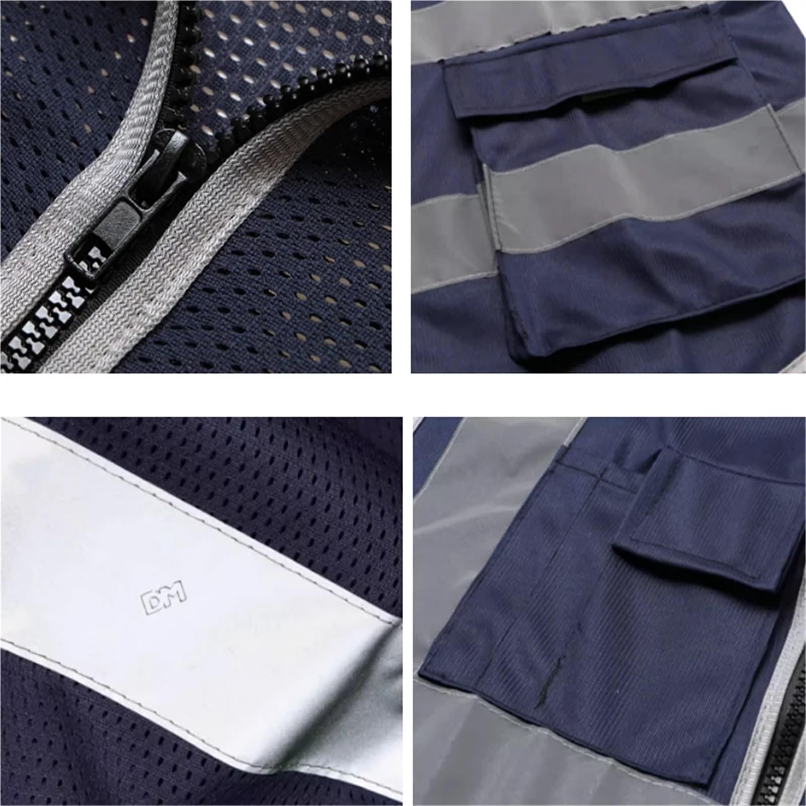 Giubbotto di Sicurezza Riflettente, Gilet da Lavoro, Protezione Notturna for Esterni con Strisce e Tasche(Mesh,L-Chest 113cm)