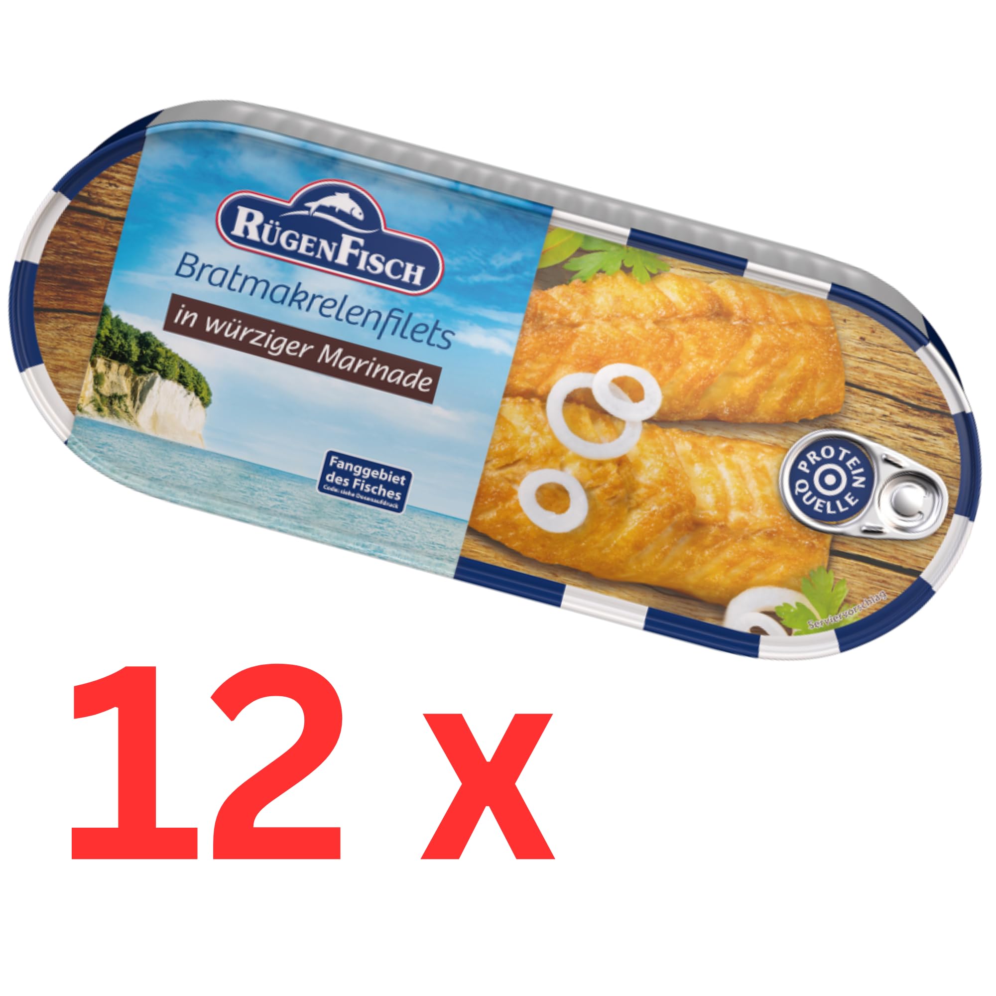 RügenFisch 12x Bratmakrelenfilets in Marinade 500 g – 6 kg | Gebratene Makrelenfilets, würzig mariniert – proteinreich, sofort servierbereit, inkl. Kochbuch & Geschenkkarte