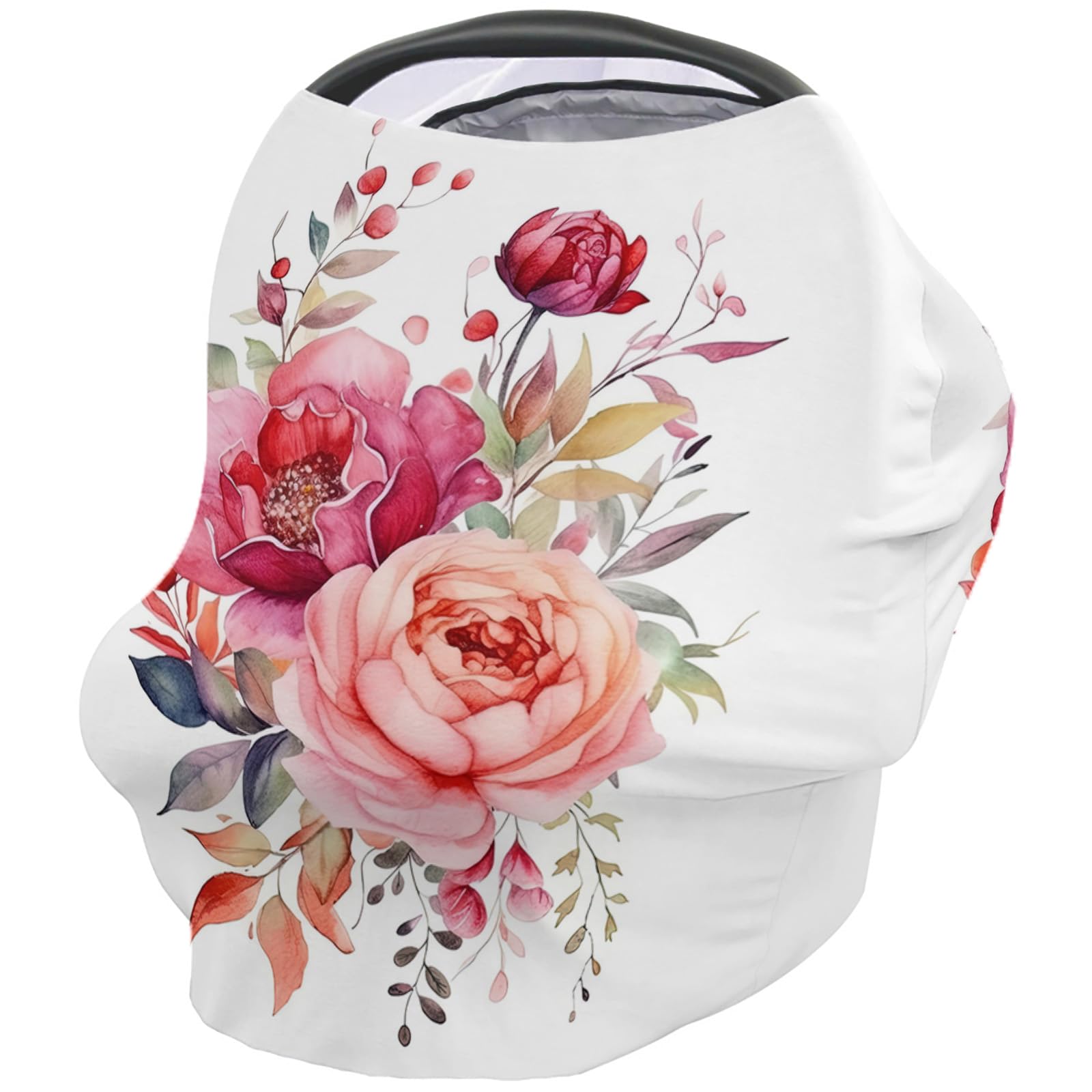 Nursing Cover for Breastfeeding Scarf, Red Floral Leaves Baby Car Covers Super Soft Multi Use for Canopy Shopping Cart Cover Blanket Stroller Cover