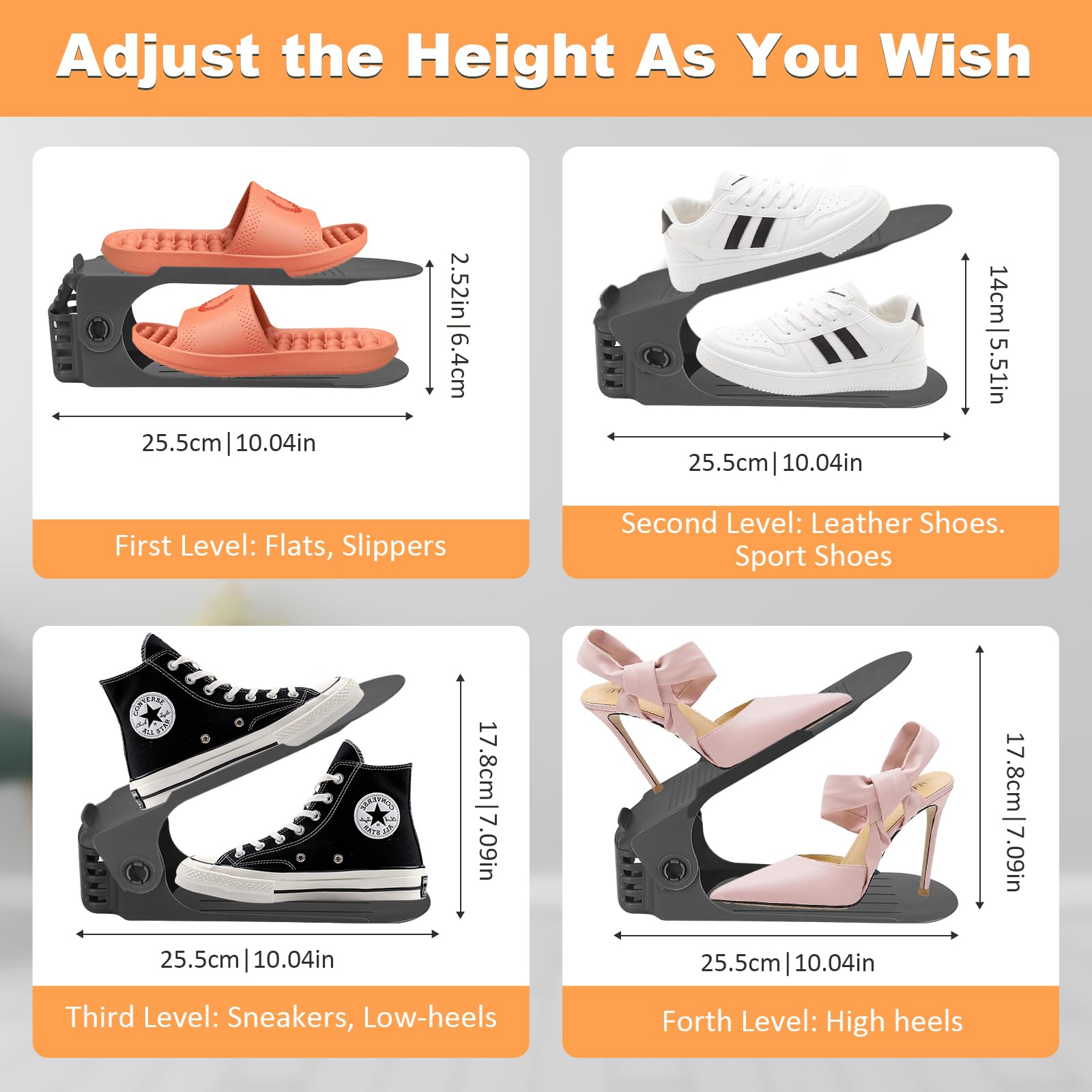 Organizzatore Scarpe Salvaspazio - Set 24 Portascarpe Regolabili In Plastica, 4 Altezze, Grigio Scuro - Foto 9